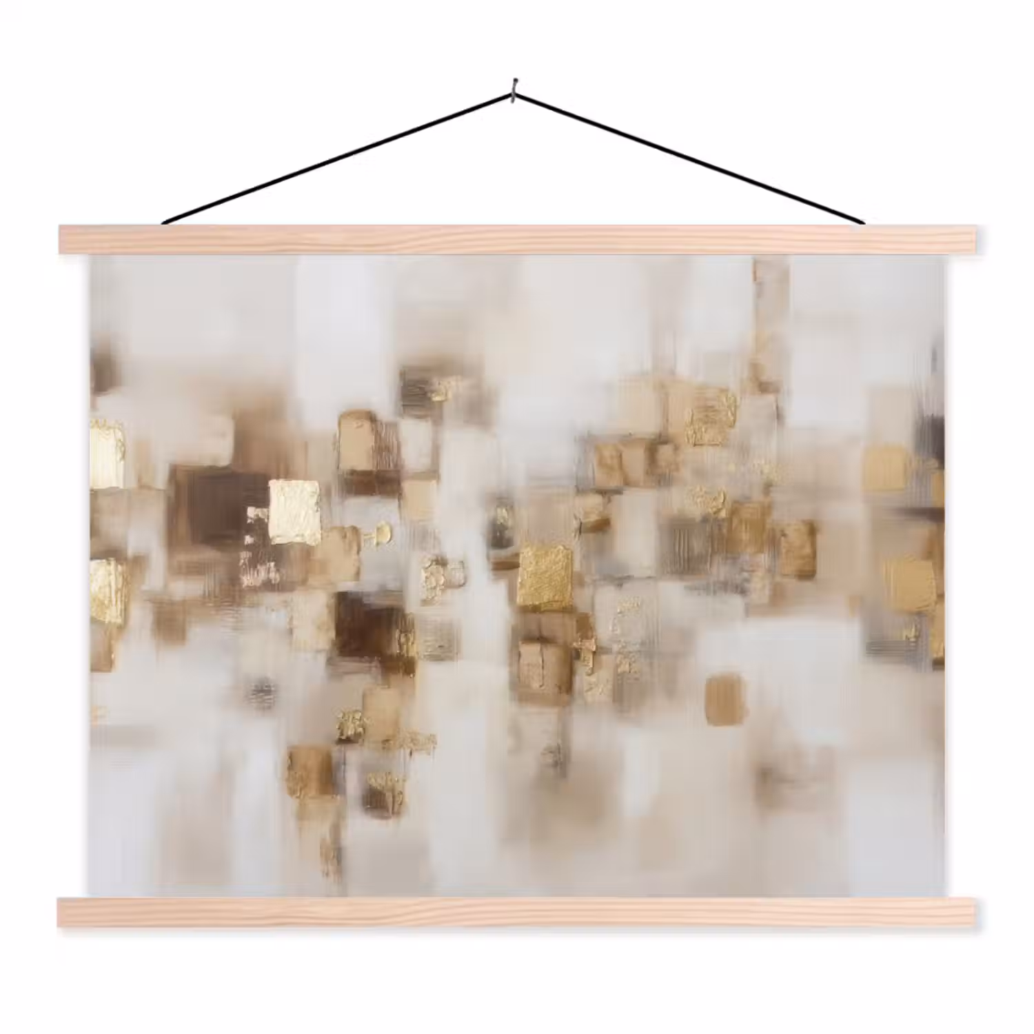 Abstracte vierkanten - Aardetonen - Mistig textielposter latten blank klein -3d