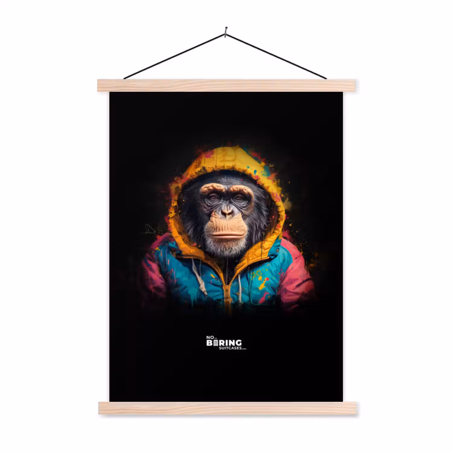Aap met kleurrijk vest textielposter latten blank klein -3d