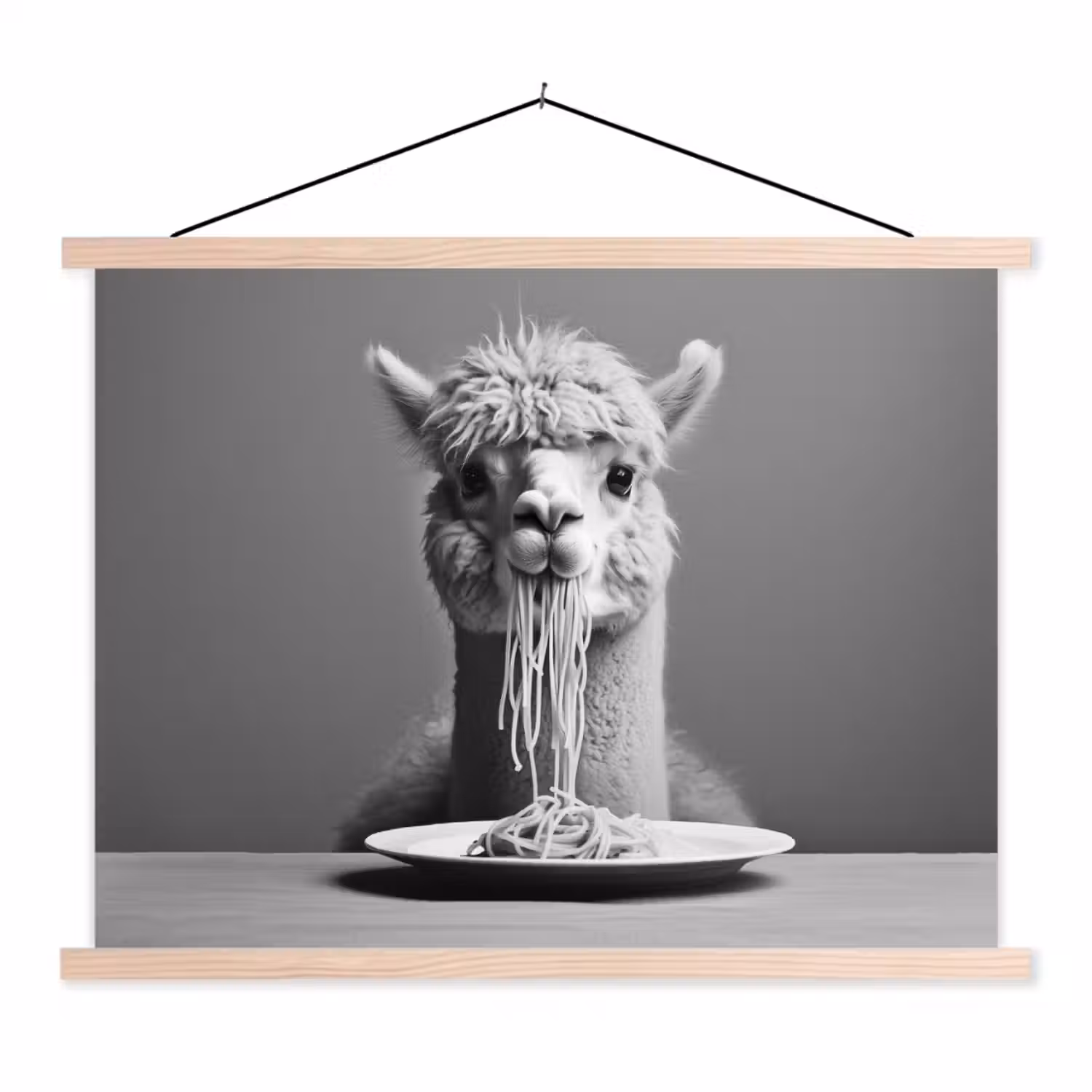 Alpaca - Pasta - Zwart - Wit - Grappig - Dieren textielposter latten blank klein -3d