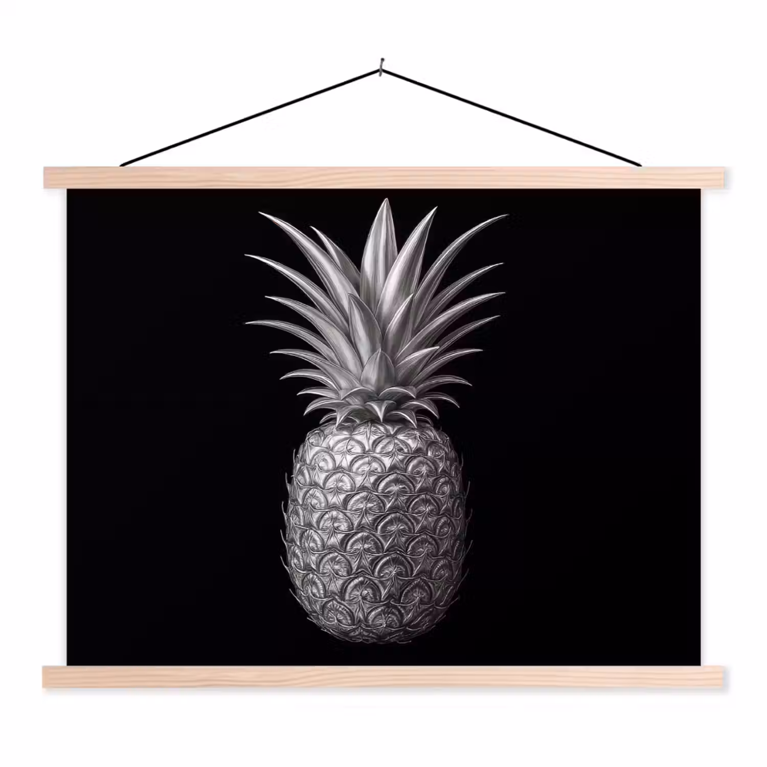 Ananas - Gedetailleerd - Bladeren textielposter latten blank klein -3d