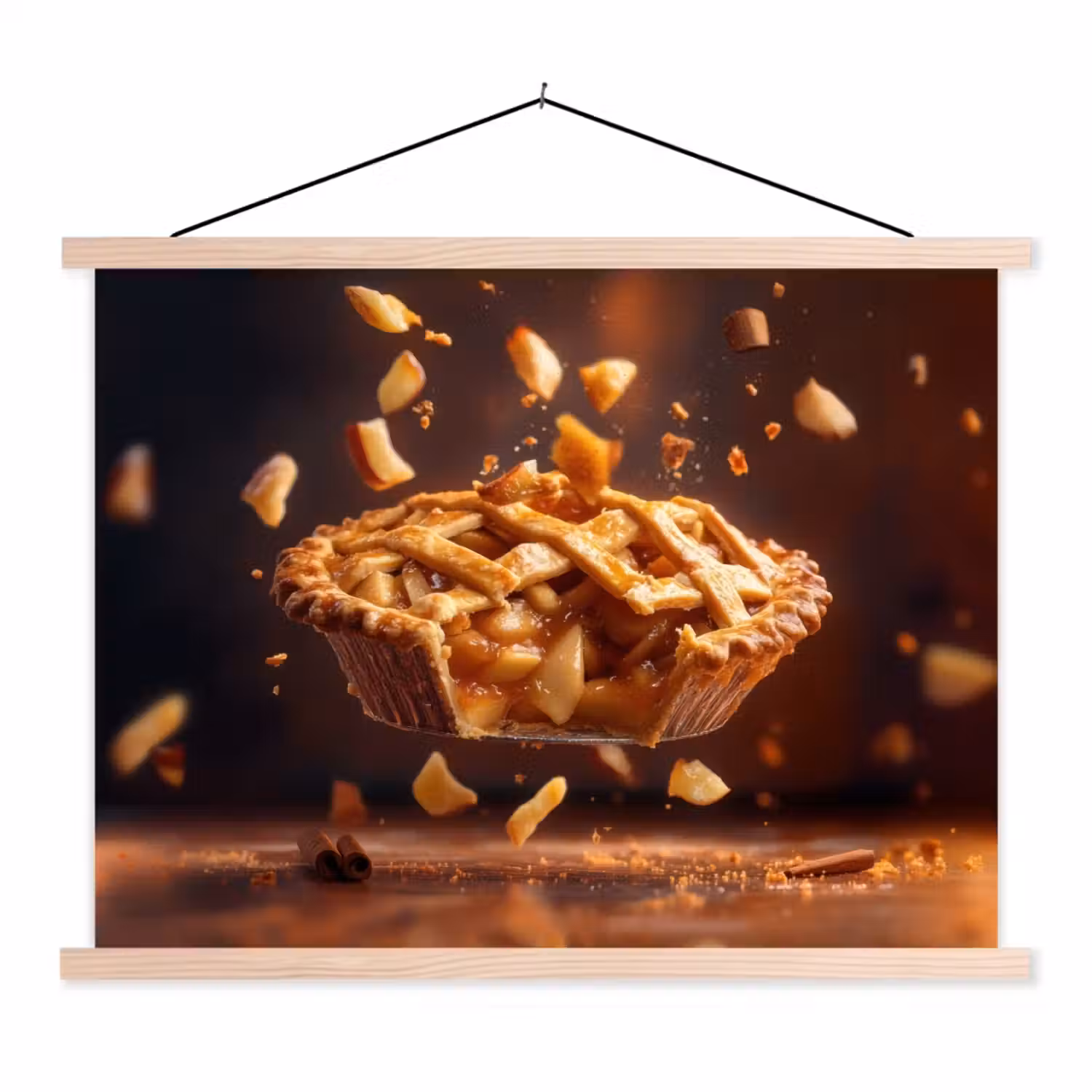 Appel - Taart - Warm - Eten textielposter latten blank klein -3d