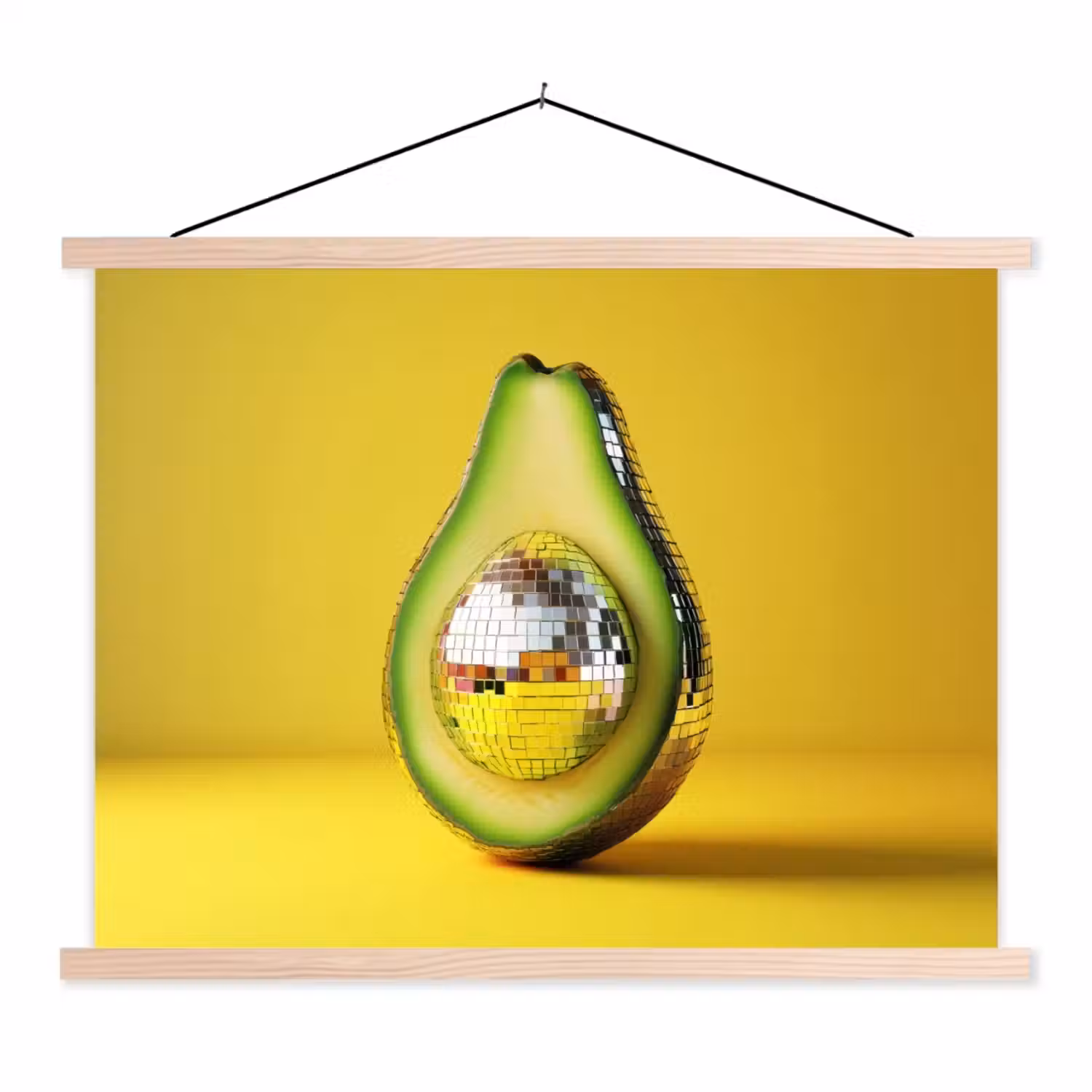 Avocado - Discobal - Geel - Glitter textielposter latten blank klein -3d