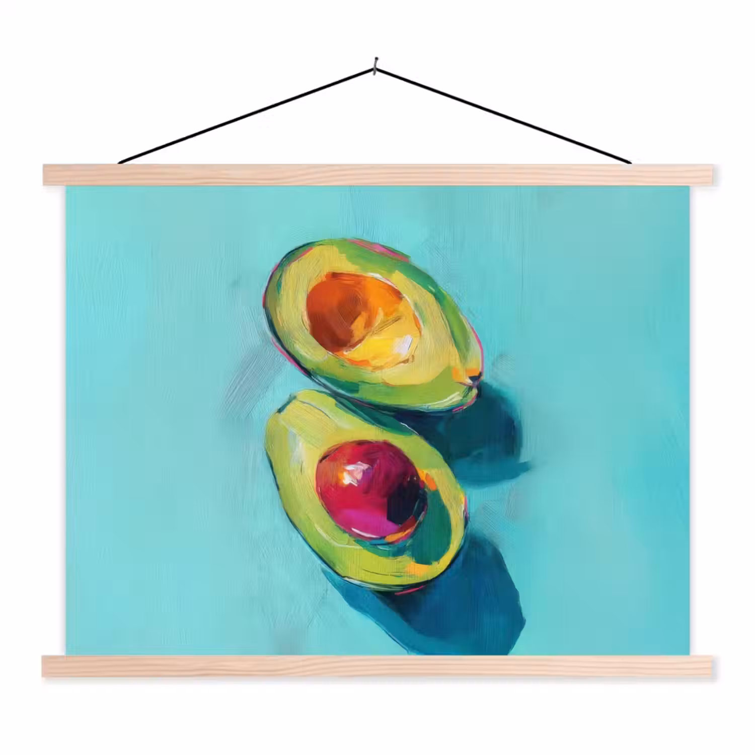 Avocado - Groen - Pit - Schaduw textielposter latten blank klein -3d