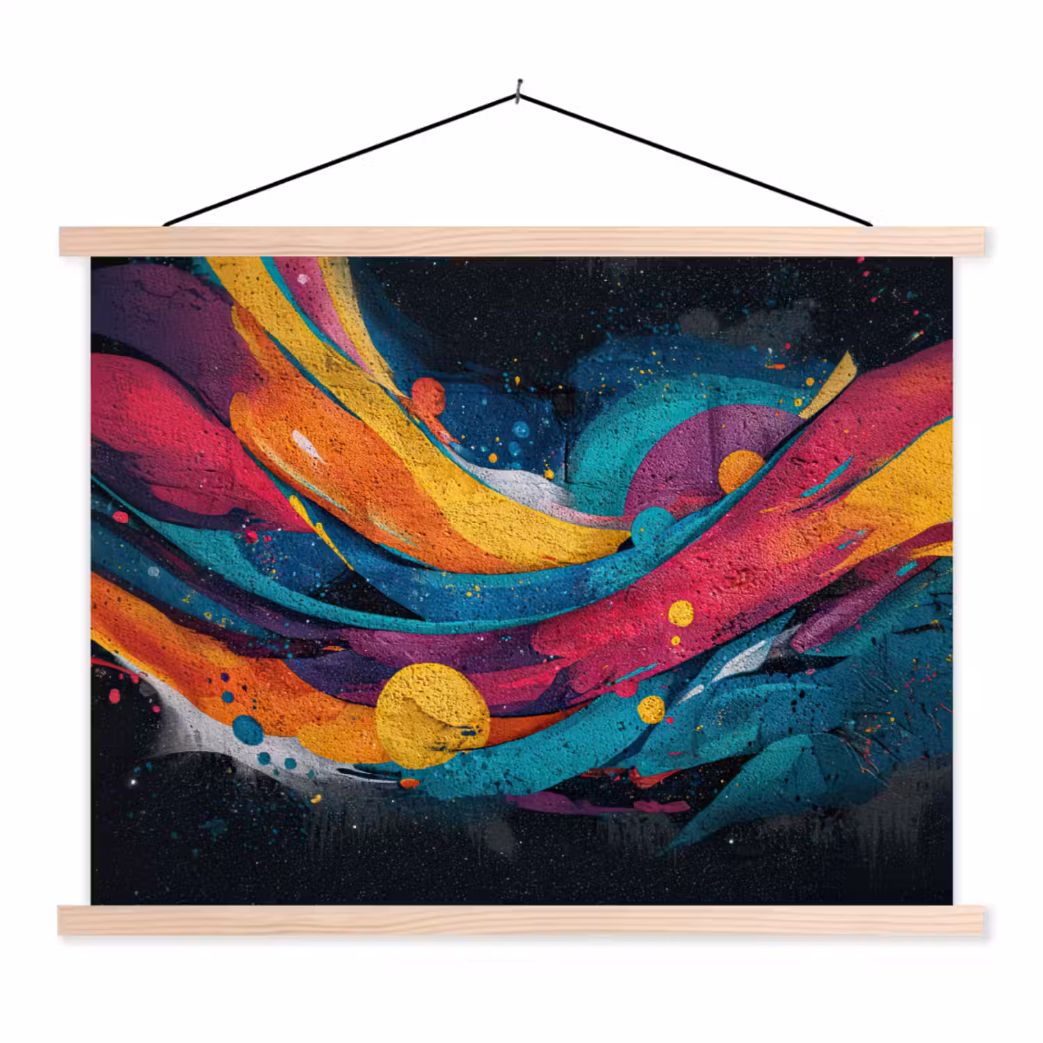 Banen - Golven - Kleurrijk - Abstract textielposter latten blank klein -3d