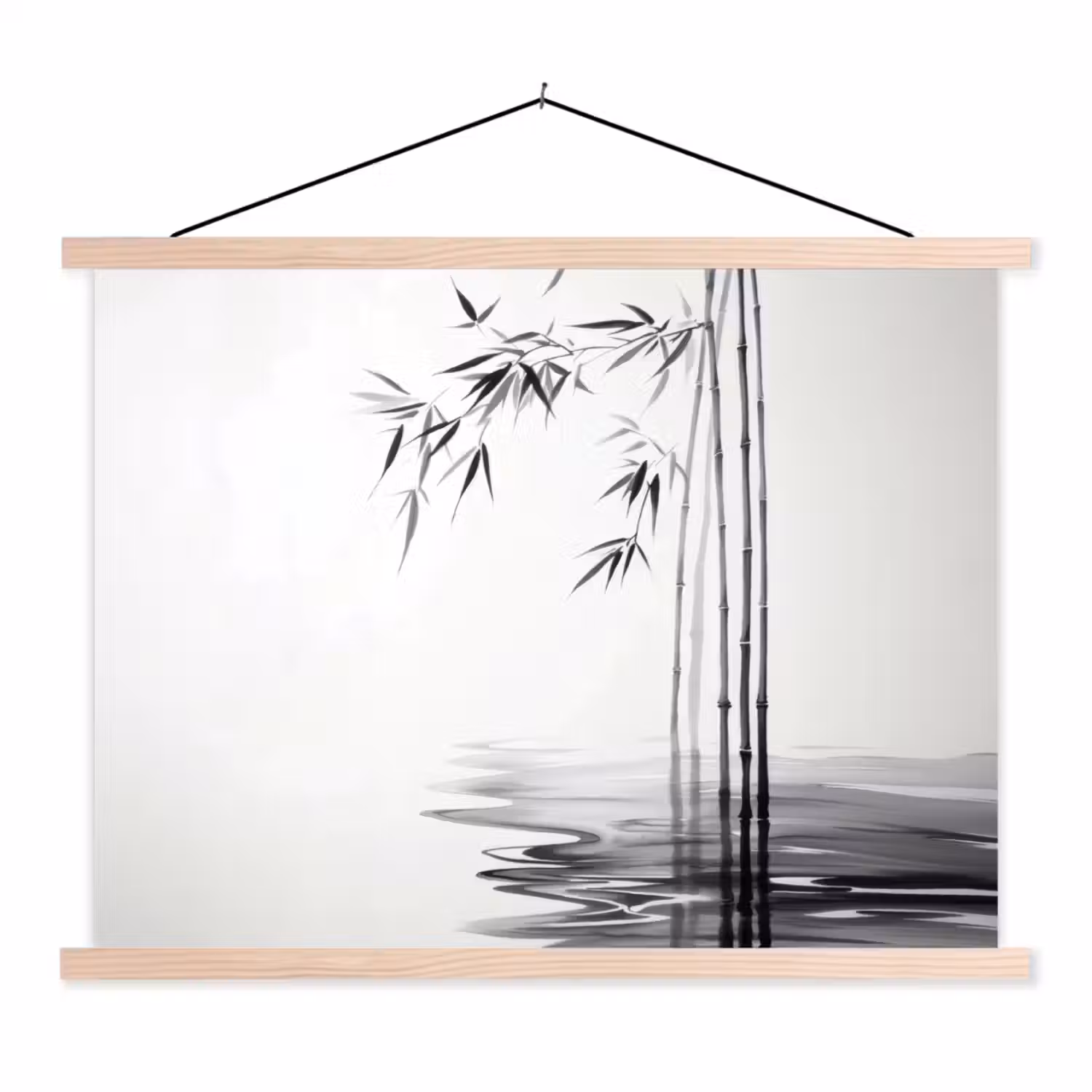 Bamboestammen - Water - Minimalistisch - Wit textielposter latten blank klein -3d