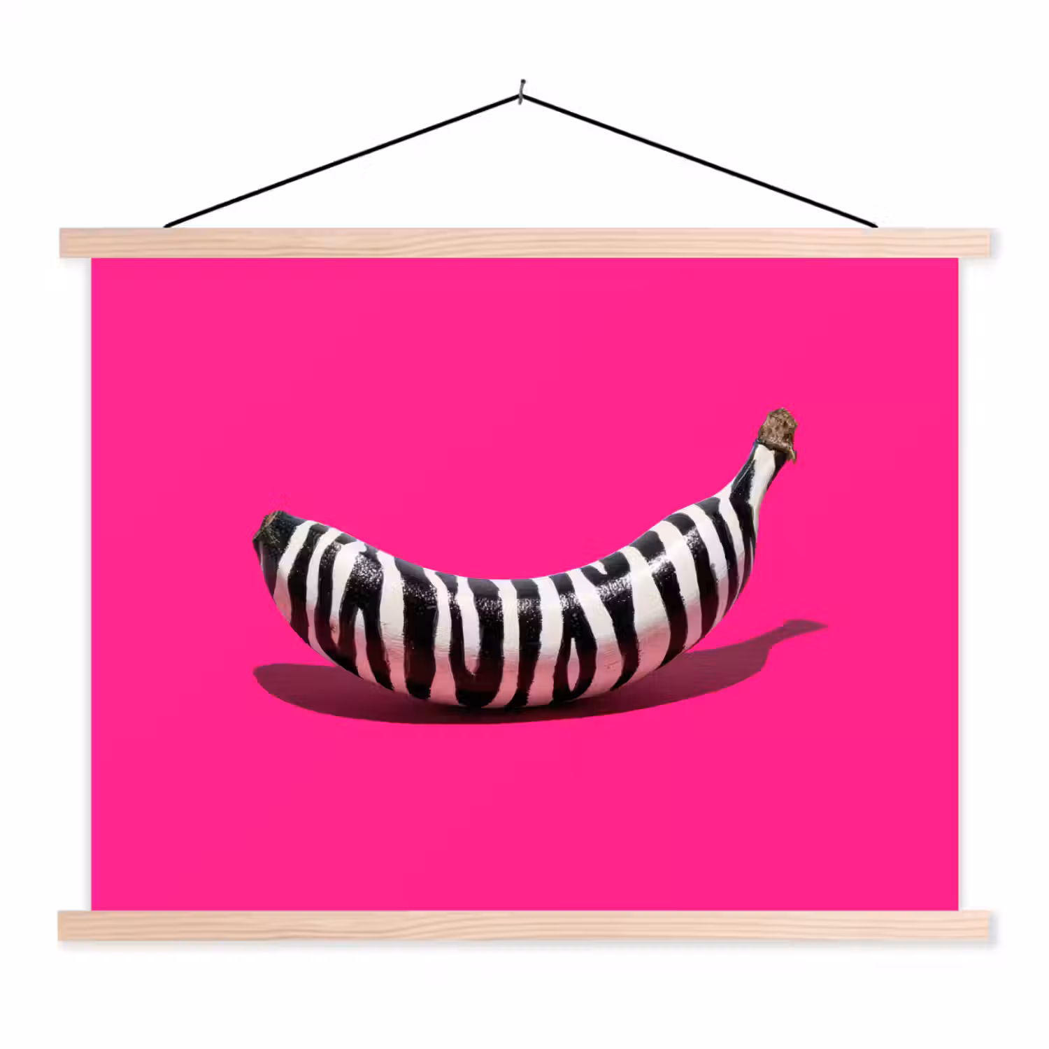 Banaan - Zebraprint - Roze textielposter latten blank klein -3d