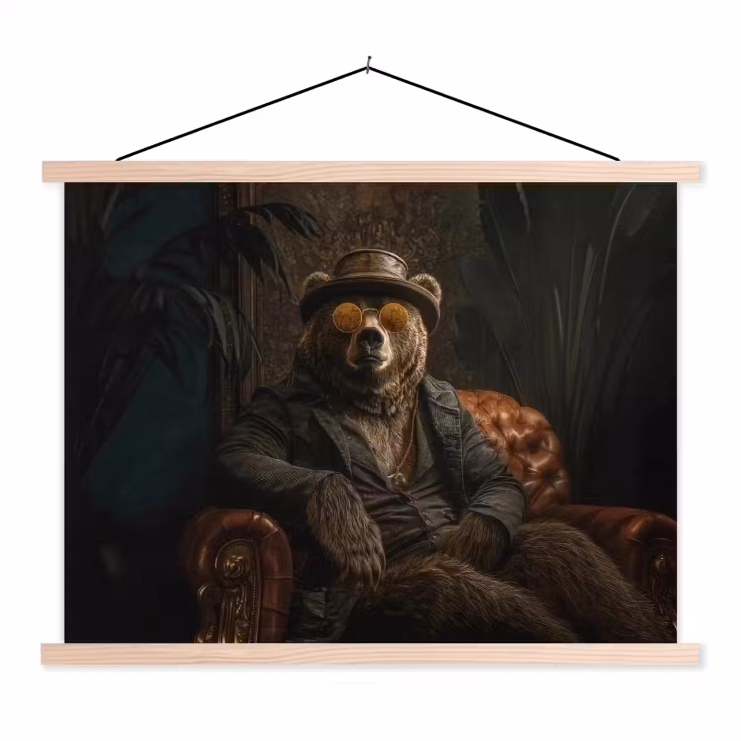 Beer - Bruin - Pak - Hoed textielposter latten blank klein -3d