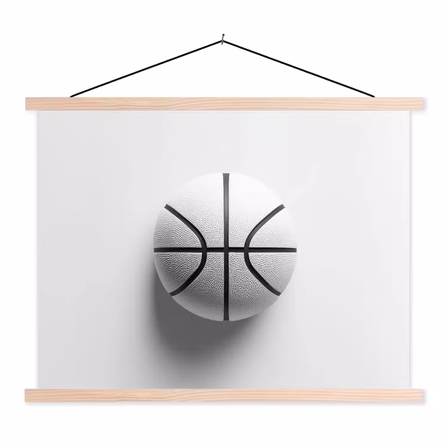 Basketbal - Wit - Schaduw - Lijnen textielposter latten blank klein -3d