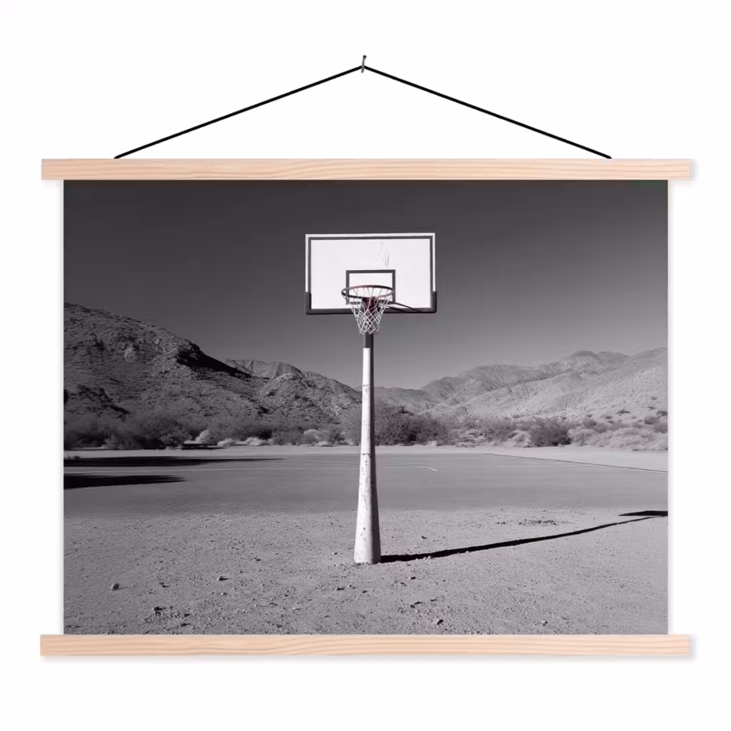 Basketbalpaal - Landschap - Zand - Wit textielposter latten blank klein -3d