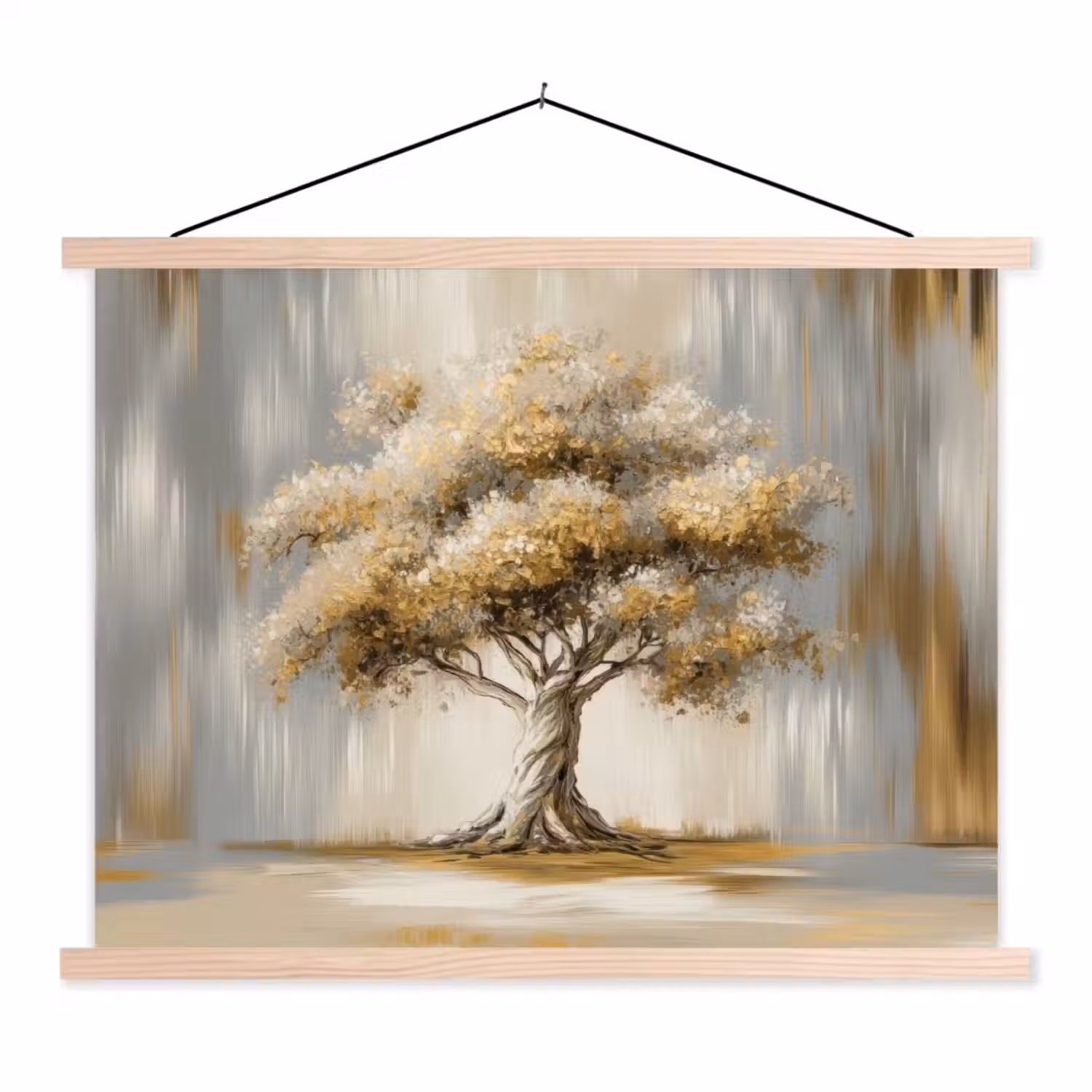 Boom - Bladeren - Abstract - Wit textielposter latten blank klein -3d