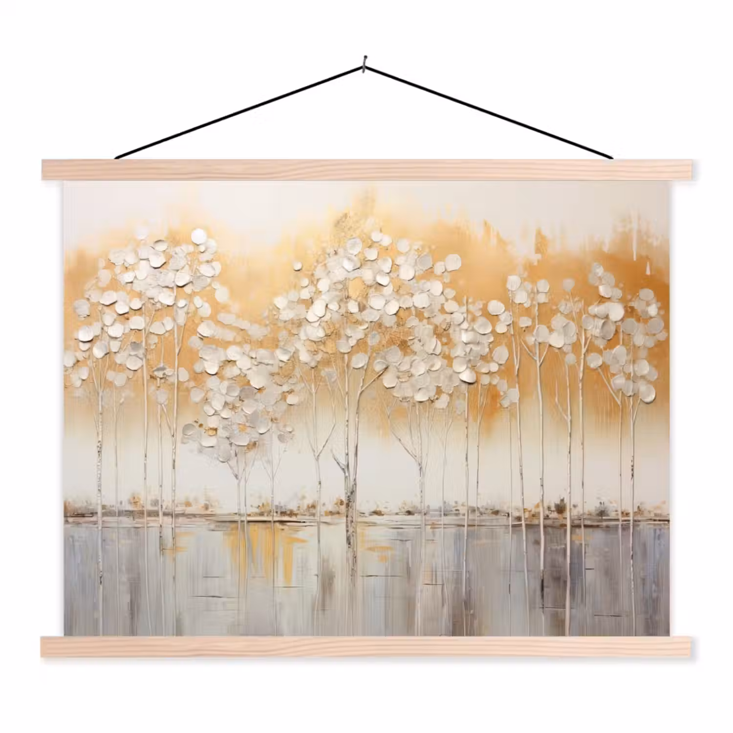 Bomen - Kunst - Acryl - Natuur textielposter latten blank klein -3d