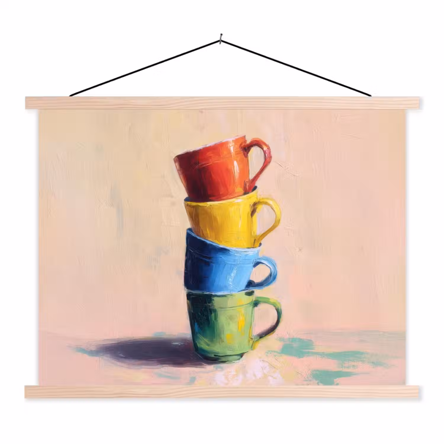 Mokken - Gestapeld - Keramiek - Kleurrijk textielposter latten blank klein -3d