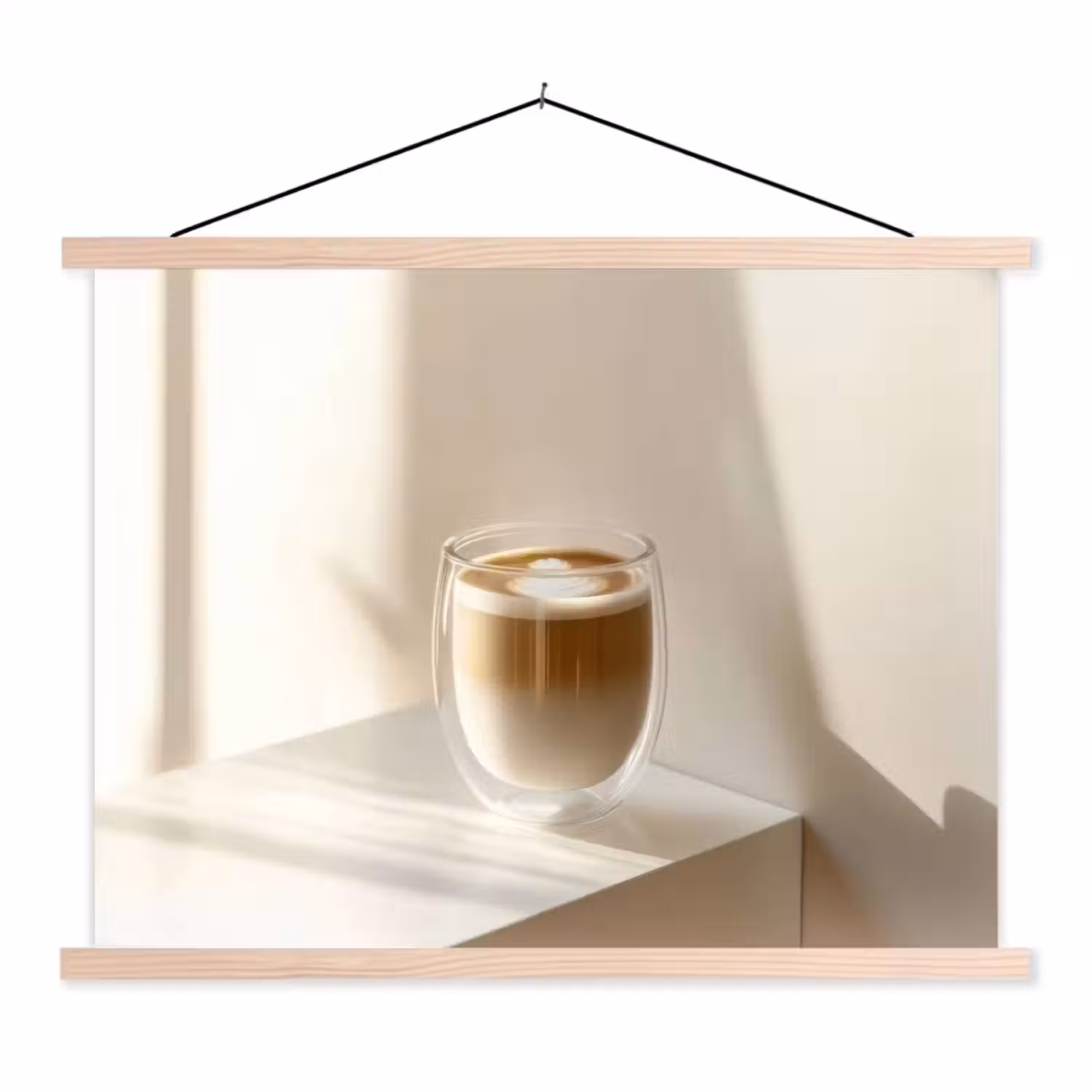 Mok - Latte - Minimalistisch - Schaduw textielposter latten blank klein -3d