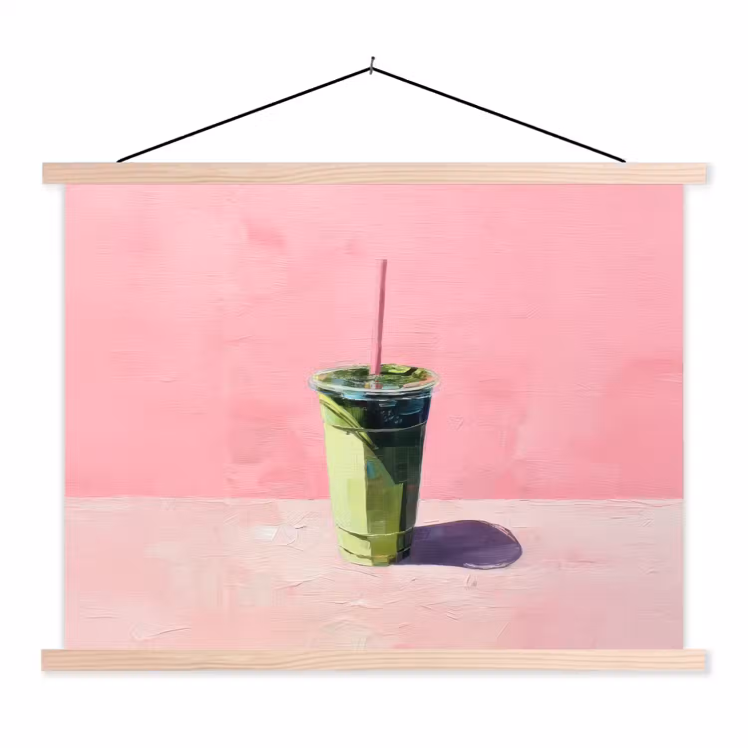 Beker - Rietje - Minimalistisch - Groen textielposter latten blank klein -3d