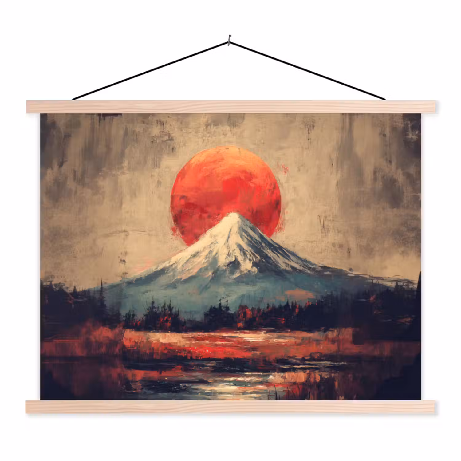 Bergtop - Sneeuw - Zon textielposter latten blank klein -3d