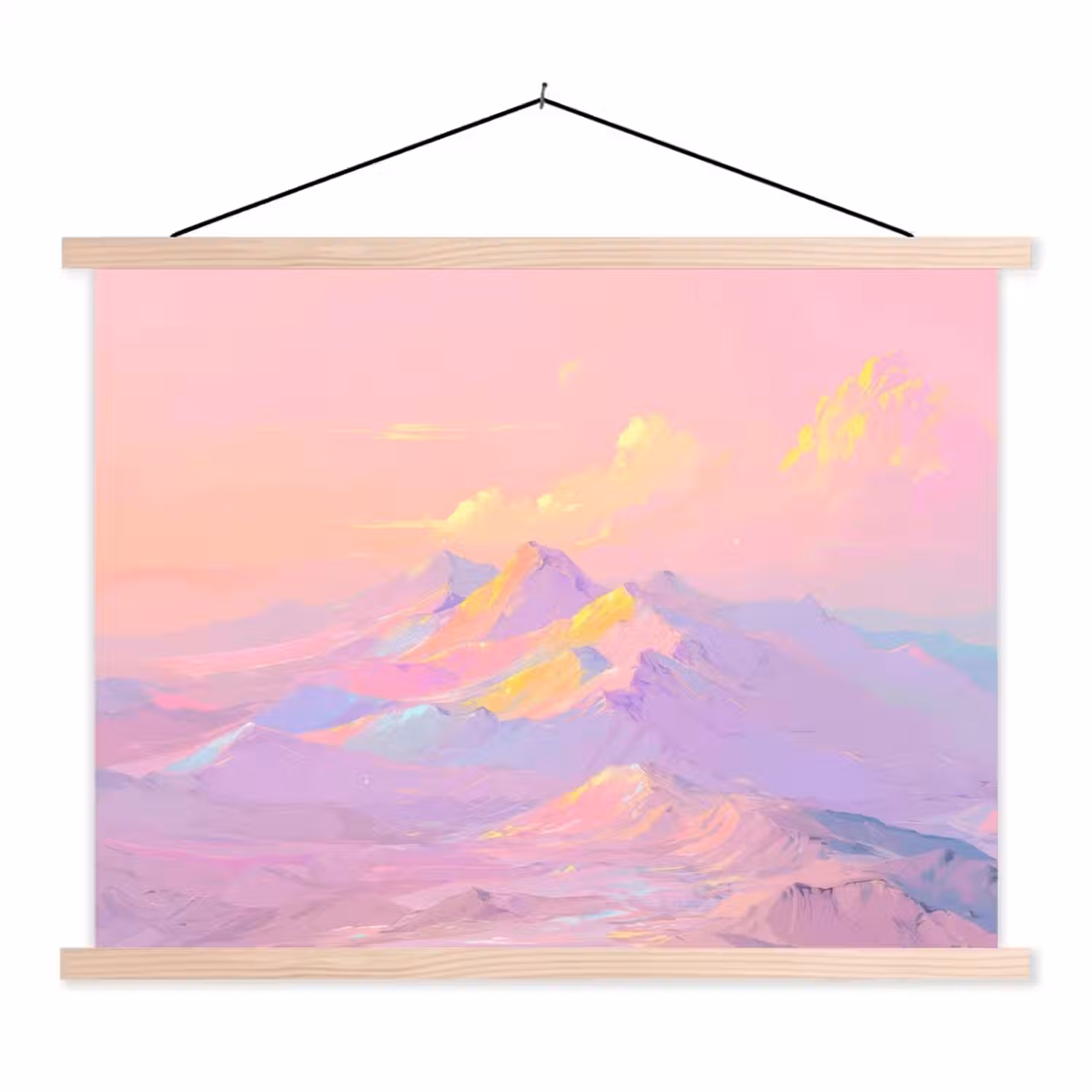 Bergtoppen - Wolken - Dromerig textielposter latten blank klein -3d