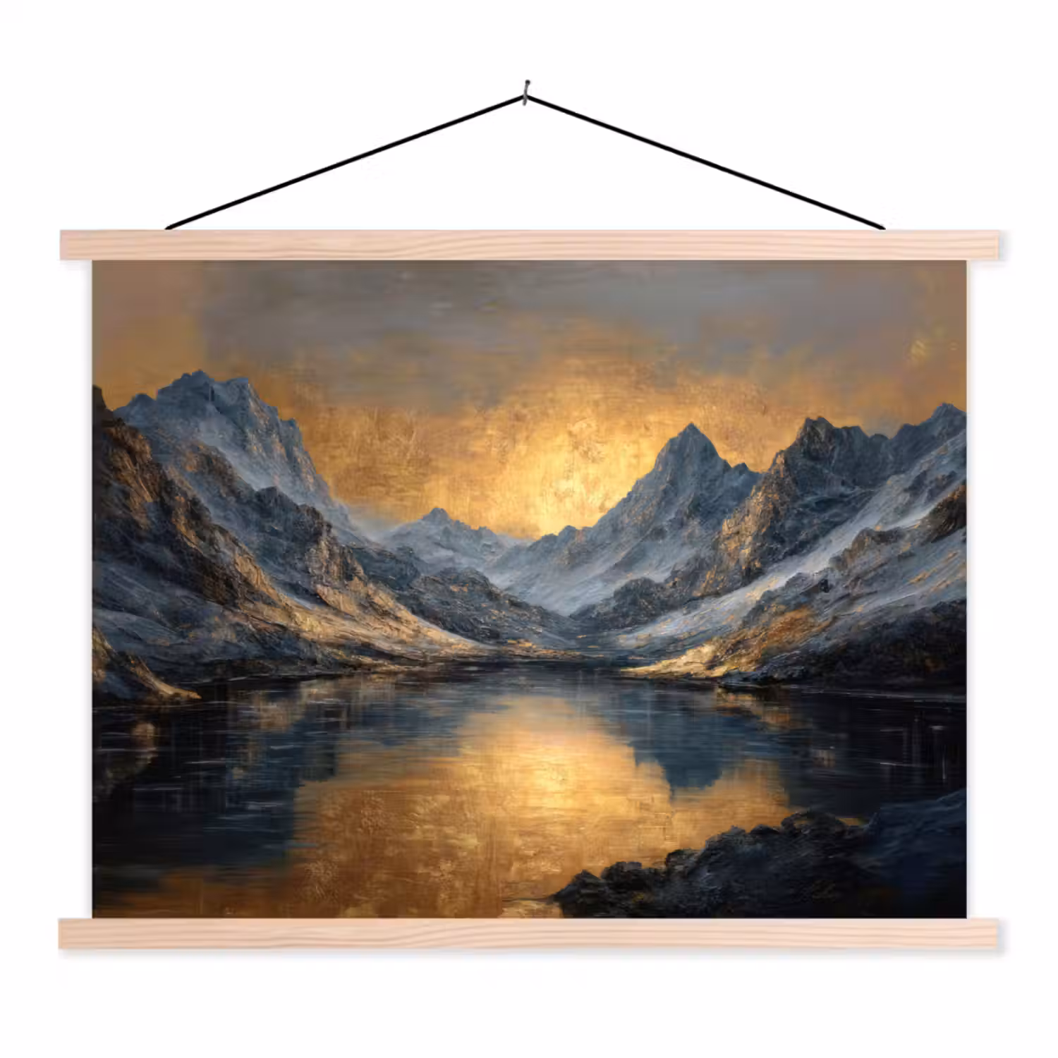 Berglandschap met Gouden Zonsondergang textielposter latten blank klein -3d