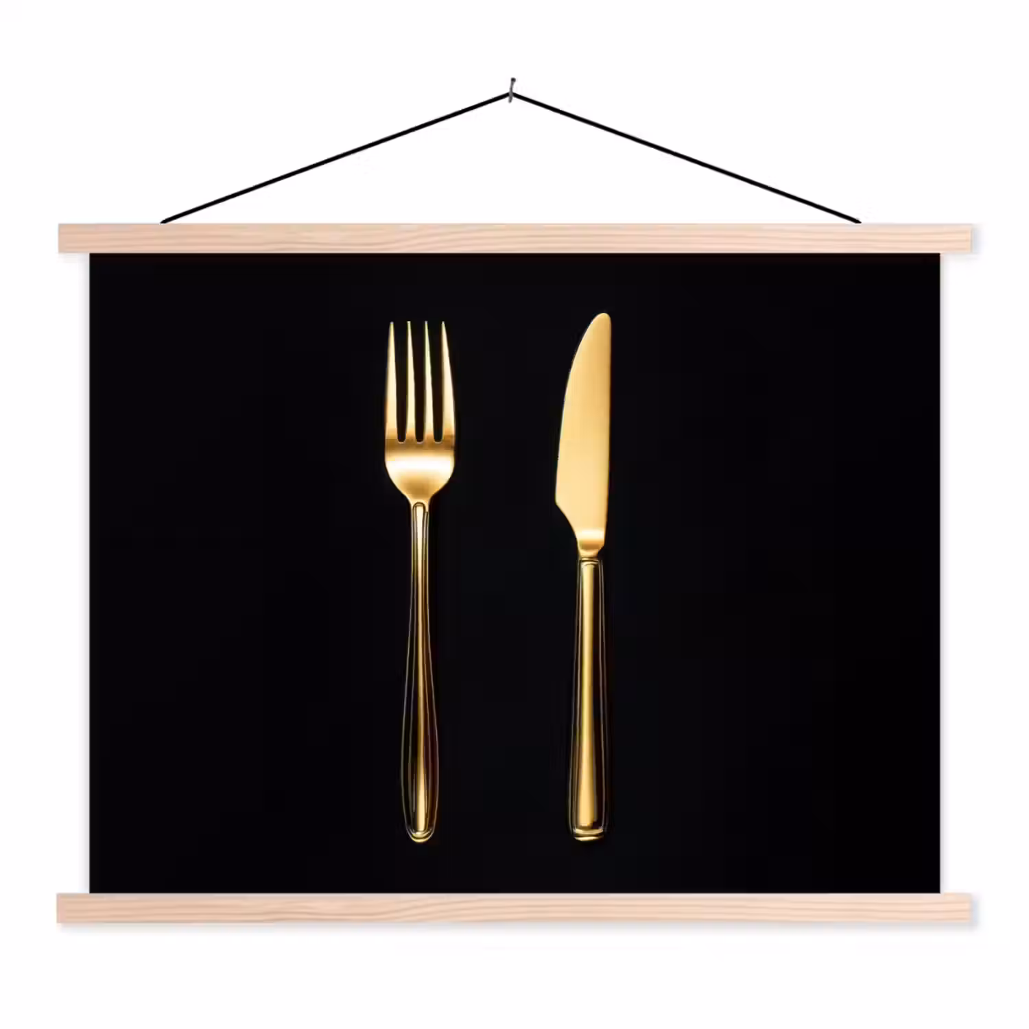 Bestek - Goud - Mes - Vork textielposter latten blank klein -3d