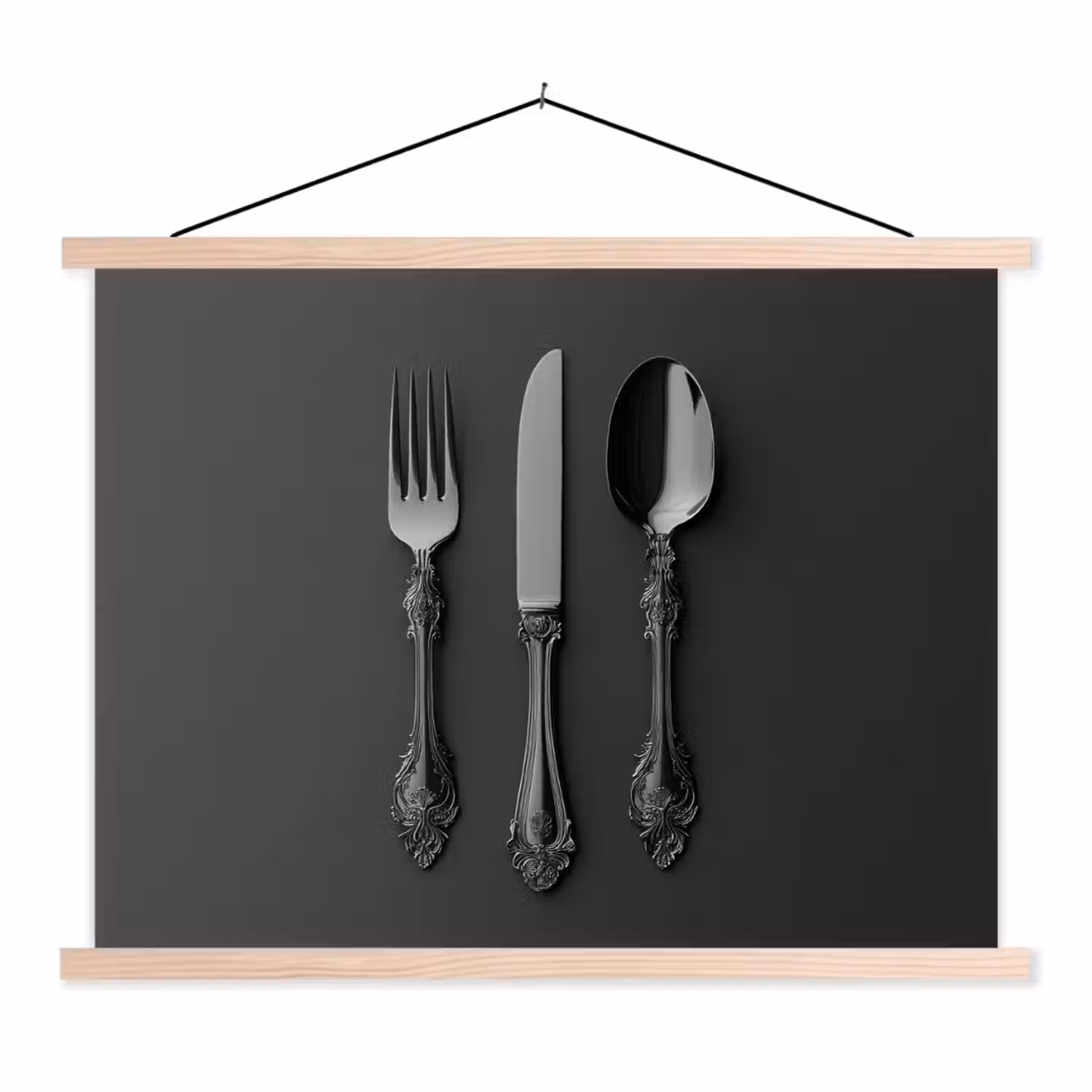 Bestek - Zwart textielposter latten blank klein -3d