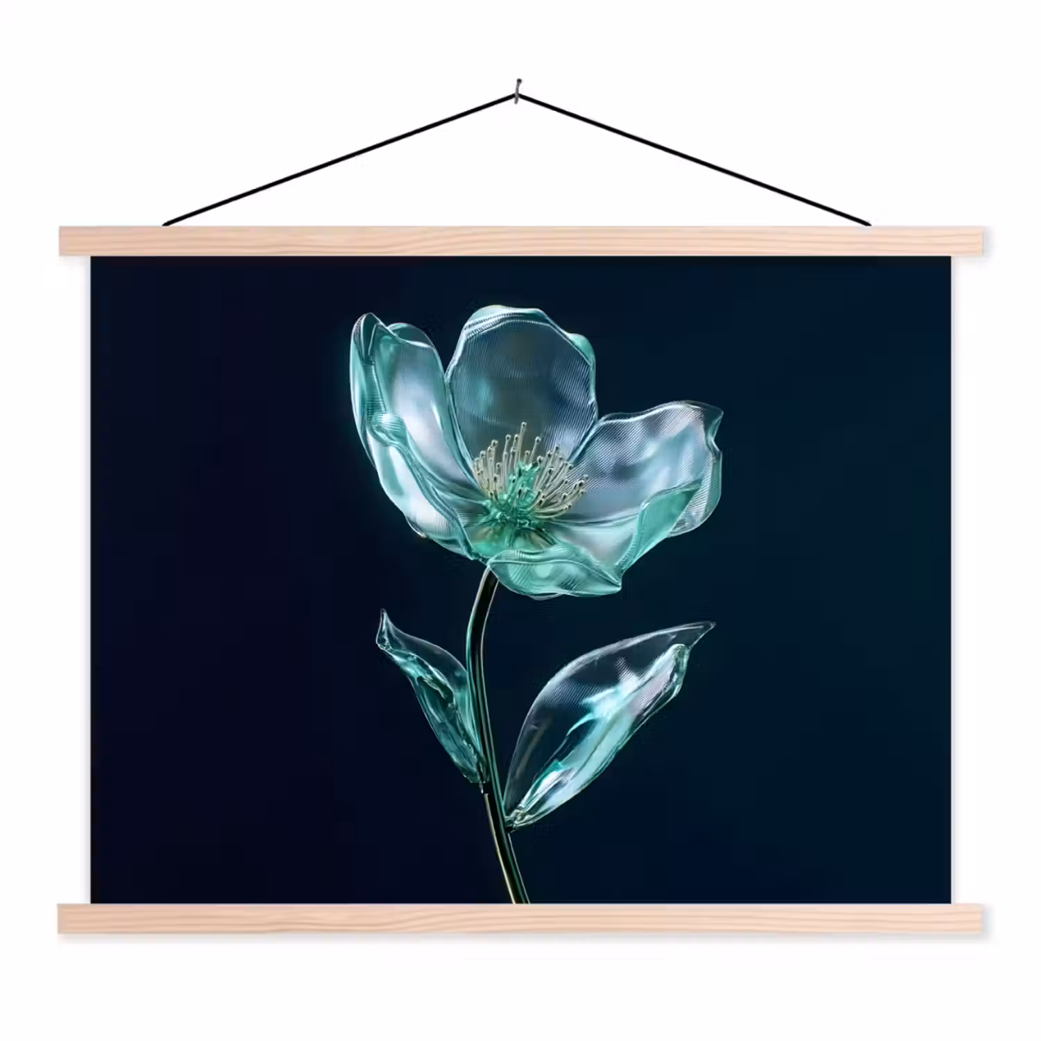 Bladeren - Bloem - Glazen - Donkerblauw textielposter latten blank klein -3d