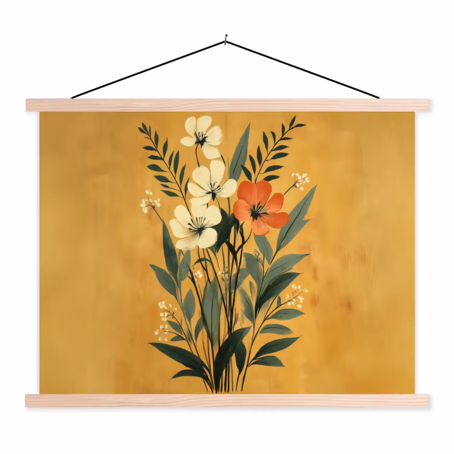 Bladeren - Boeket - Bloemen - Geel textielposter latten blank klein -3d