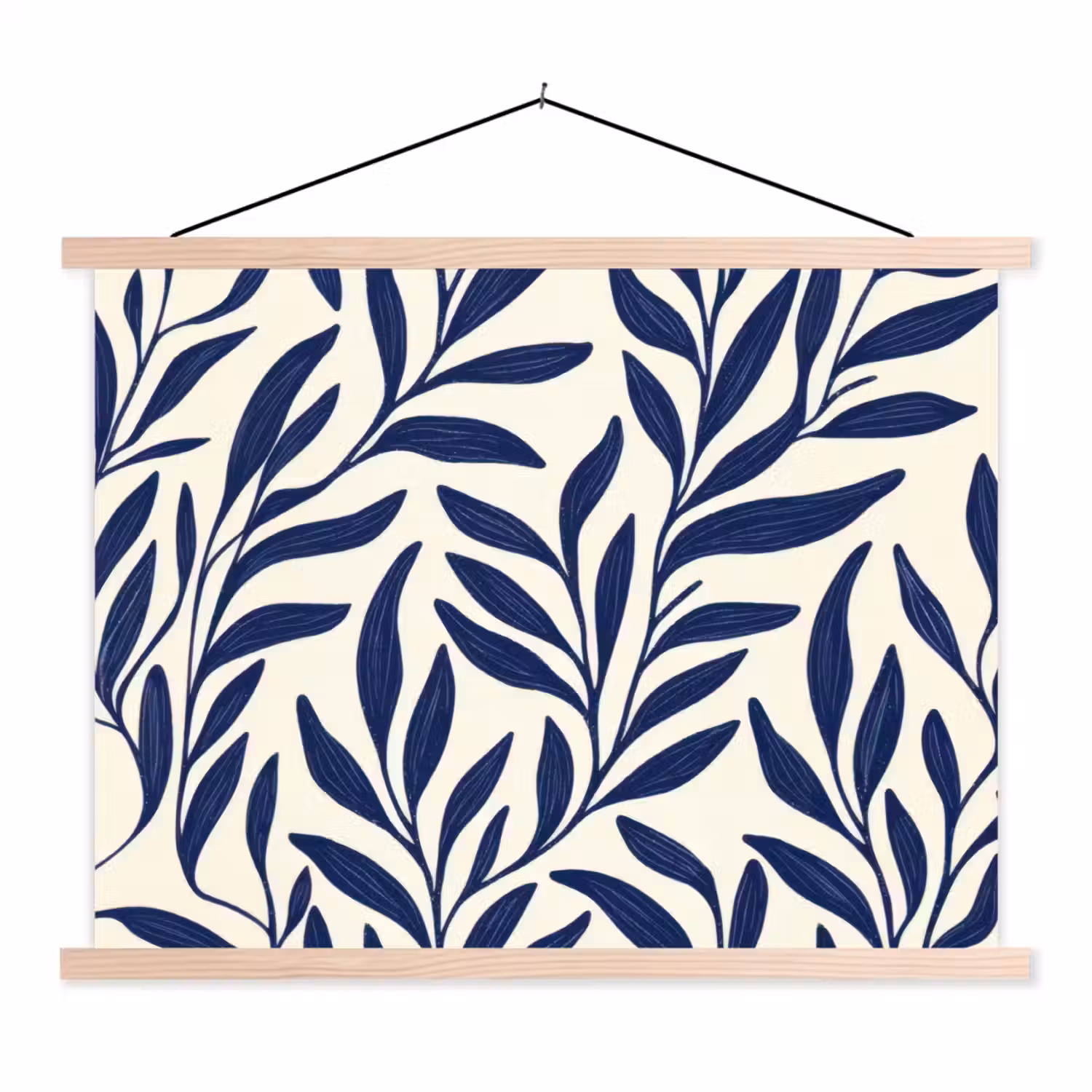 Bladeren - Klimop - Donkerblauw textielposter latten blank klein -3d