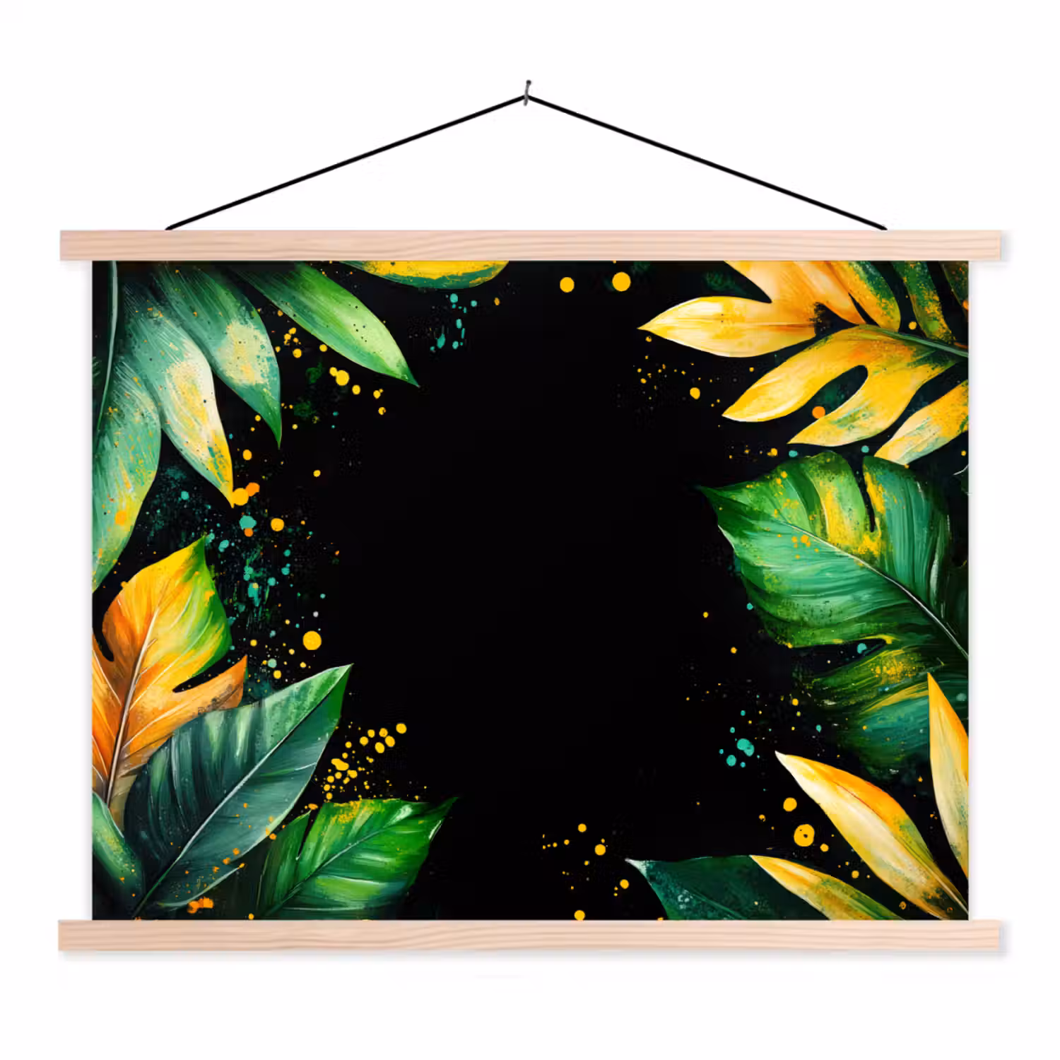 Bladeren - Groen - Geel - Verf - Jungle textielposter latten blank klein -3d