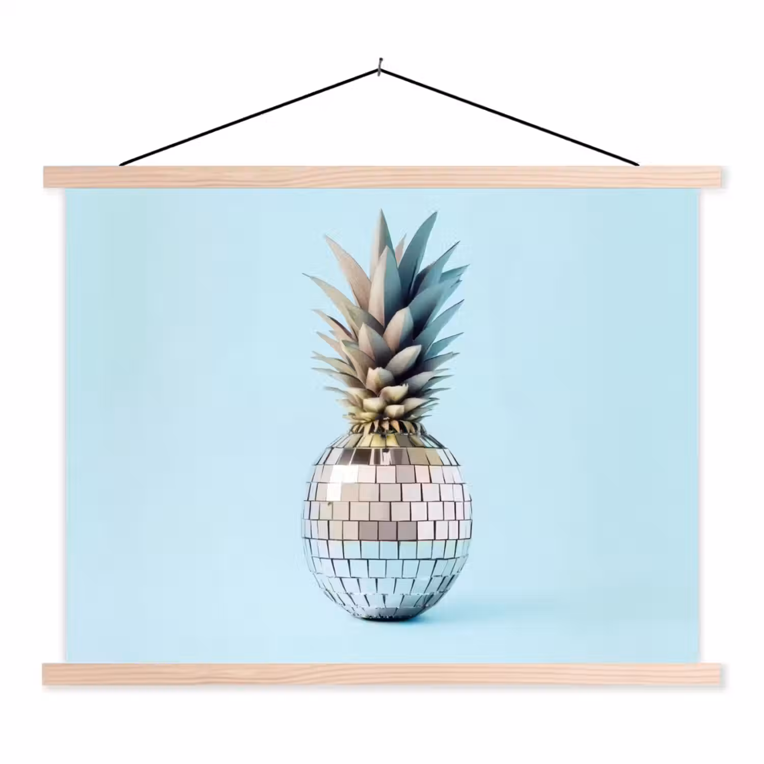 Blauw - Ananas - Disco - Discobal textielposter latten blank klein -3d