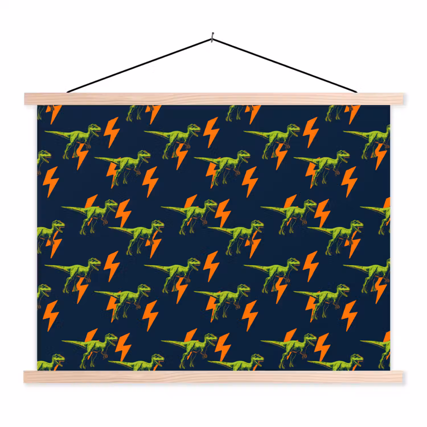 Bliksemschichten - Oranje - Dinosaurussen textielposter latten blank klein -3d