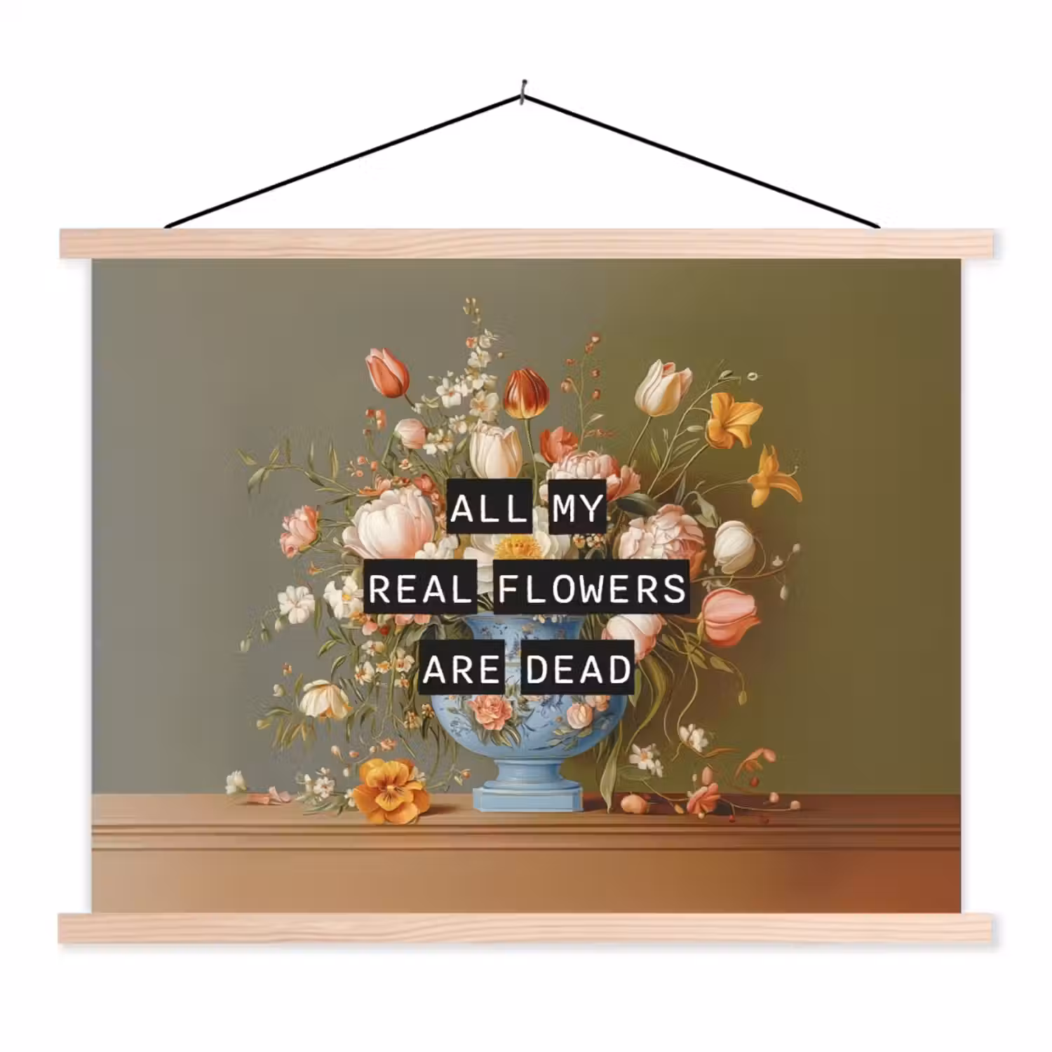 Bloem - Quote - Vintage - Art textielposter latten blank klein -3d