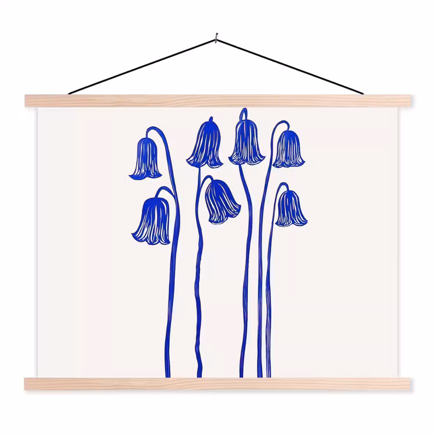 Bloemen - Blauw - Lijnen - Bloemblaadjes textielposter latten blank klein -3d