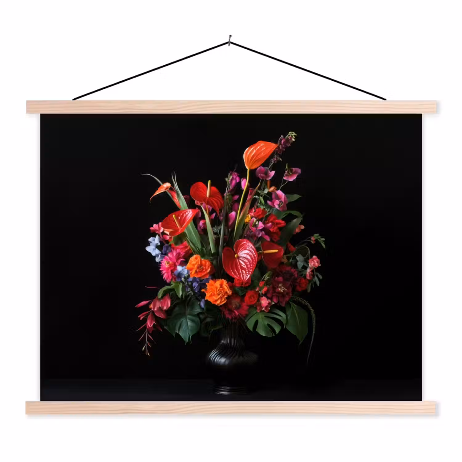 Bloemen - Boeket - Sierlijk textielposter latten blank klein -3d