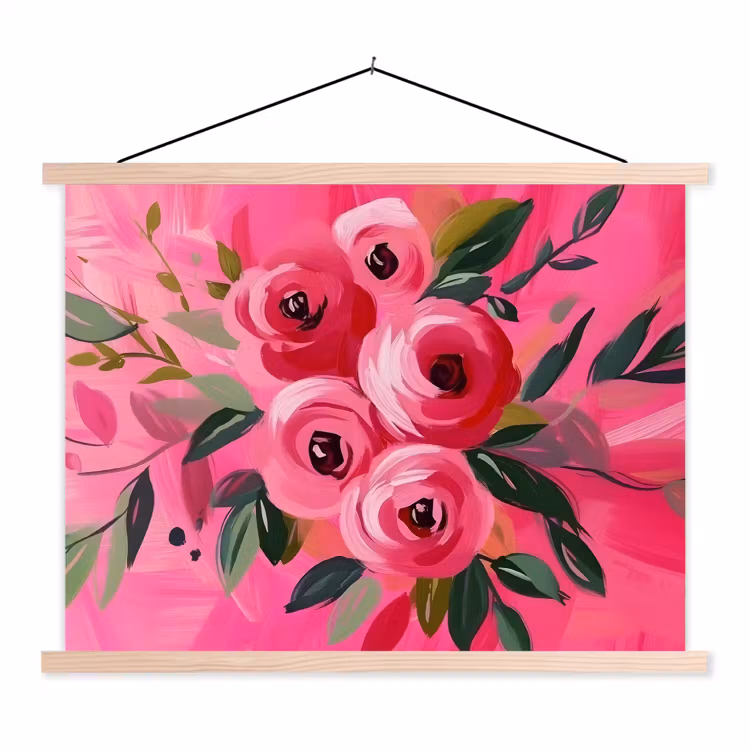 Bloemen - Verf - Roze textielposter latten blank klein -3d