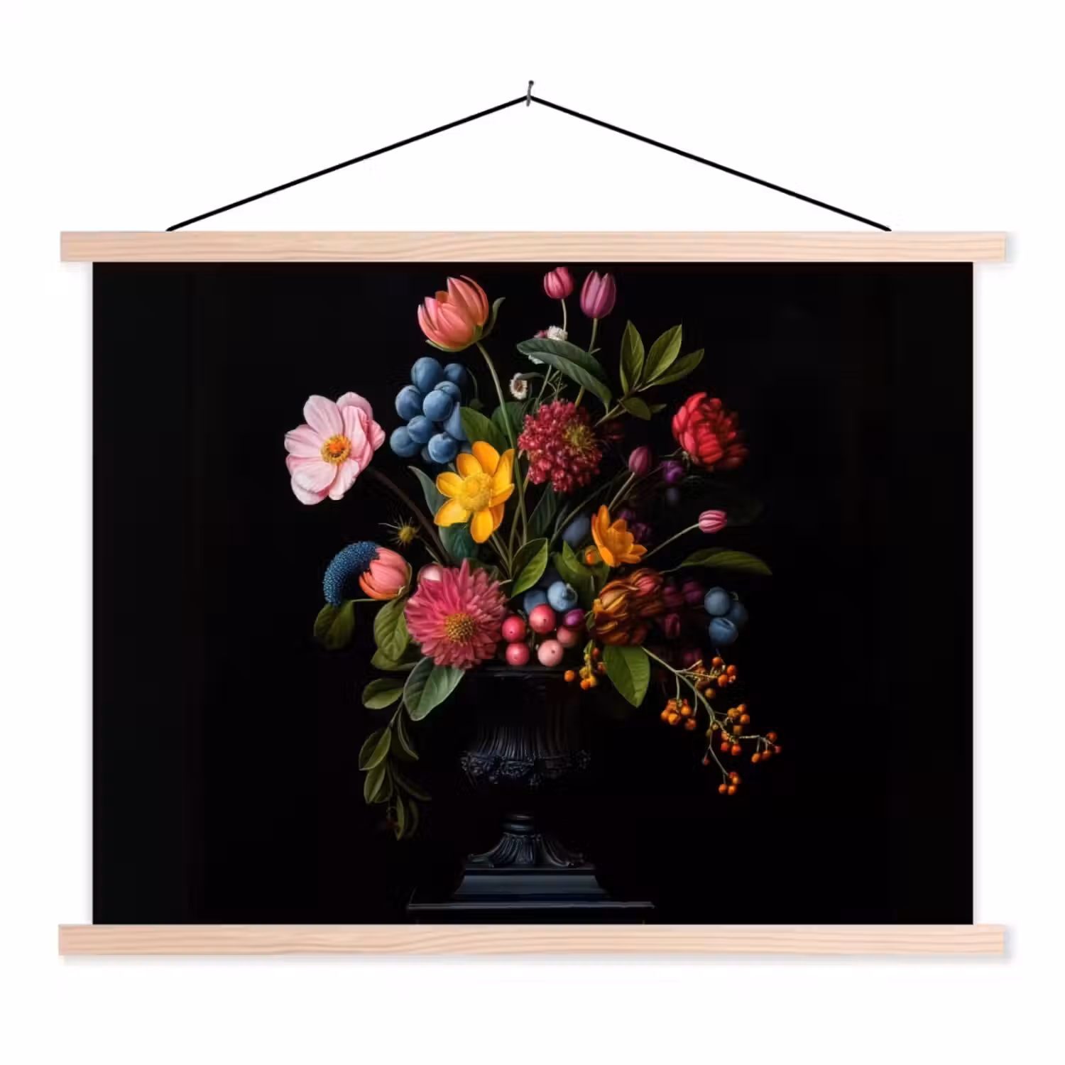 Bloemen - Vrolijk - Vaas textielposter latten blank klein -3d
