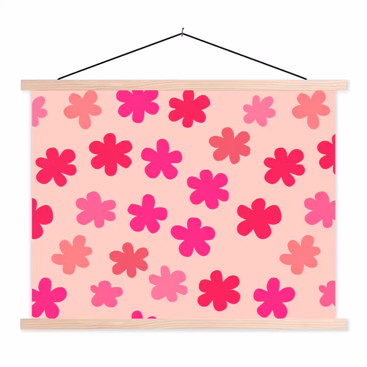 Bloemen - Patroon - Roze textielposter latten blank klein -3d