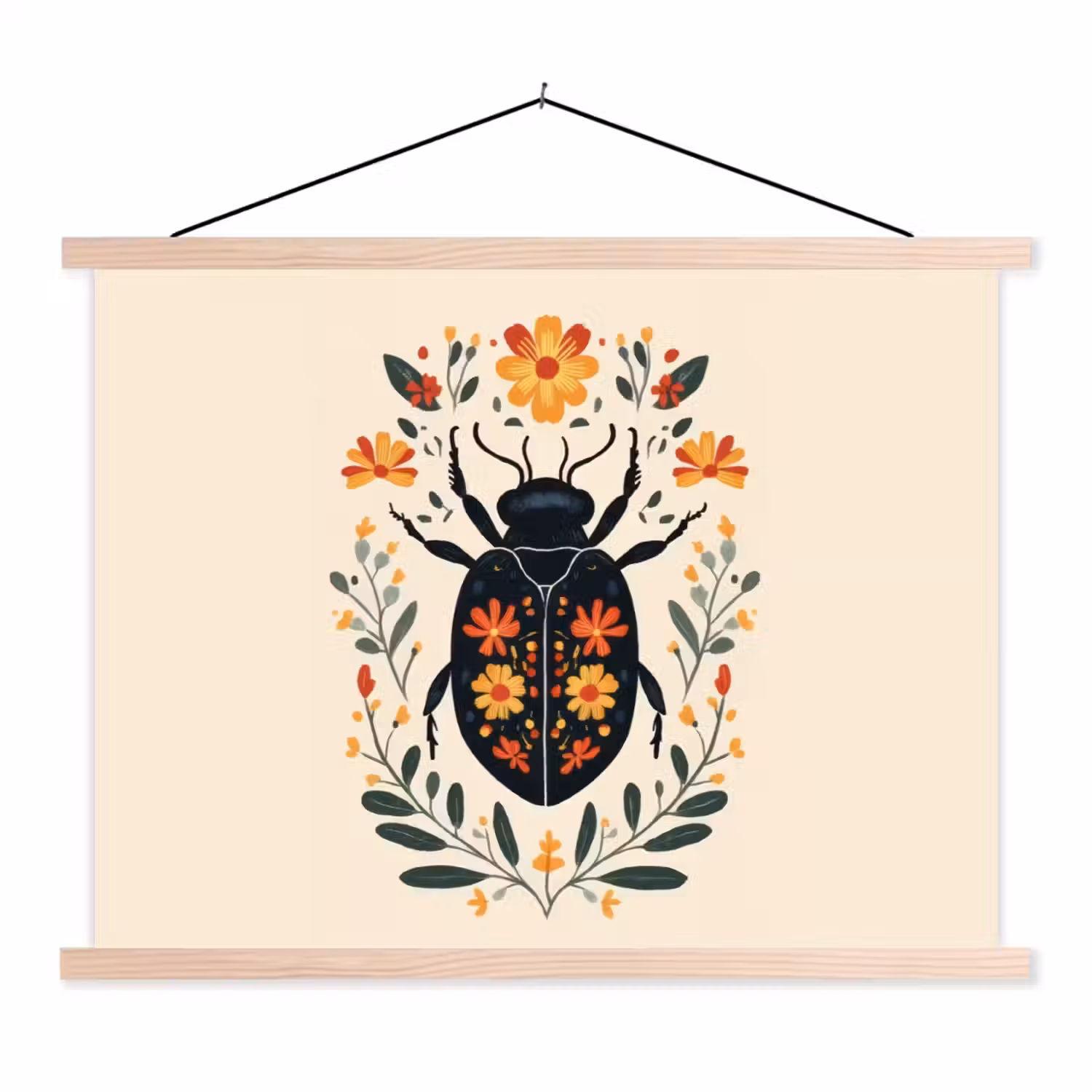 Bloemen - Oranje - Planten - Sierlijk textielposter latten blank klein -3d