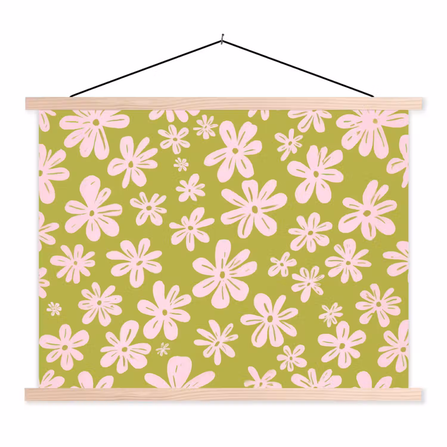 Bloemen - Roze - Getekend - Patroon textielposter latten blank klein -3d