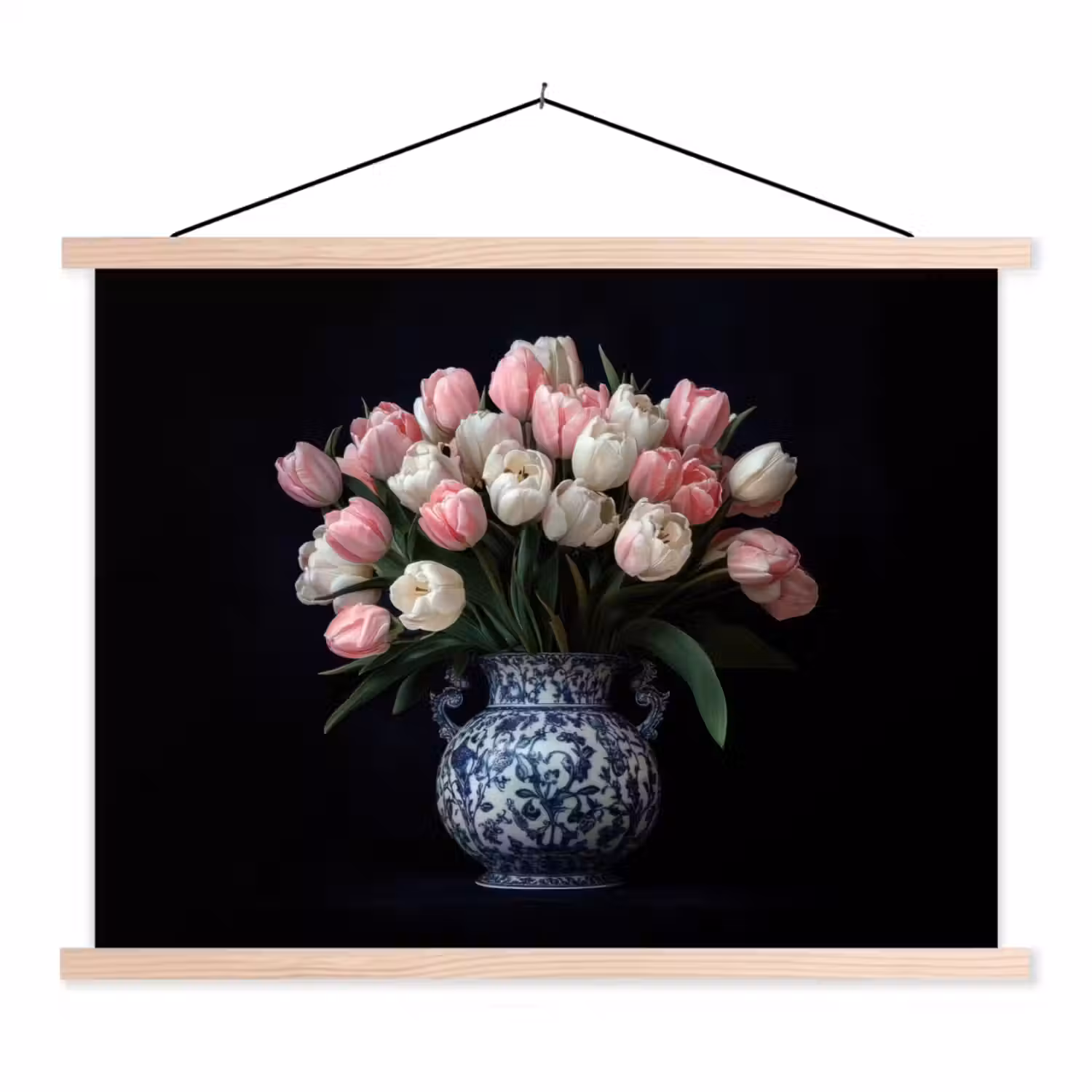 Bloemen - Roze - Tulpen - Vaas textielposter latten blank klein -3d