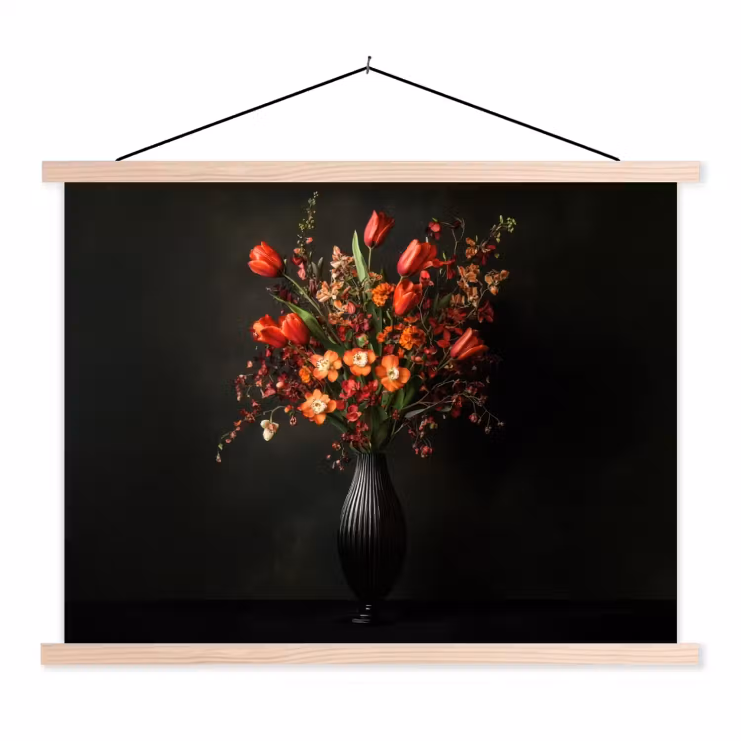 Bloemen - Takken - Boeket textielposter latten blank klein -3d