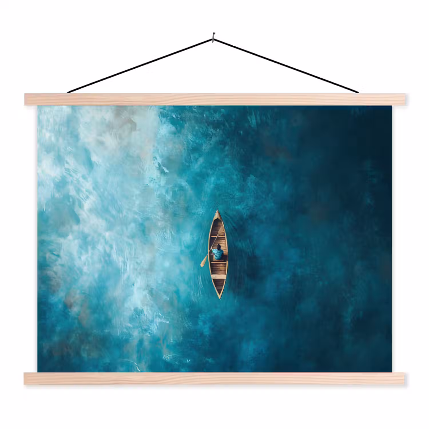 Bootje - Water - Blauw textielposter latten blank klein -3d