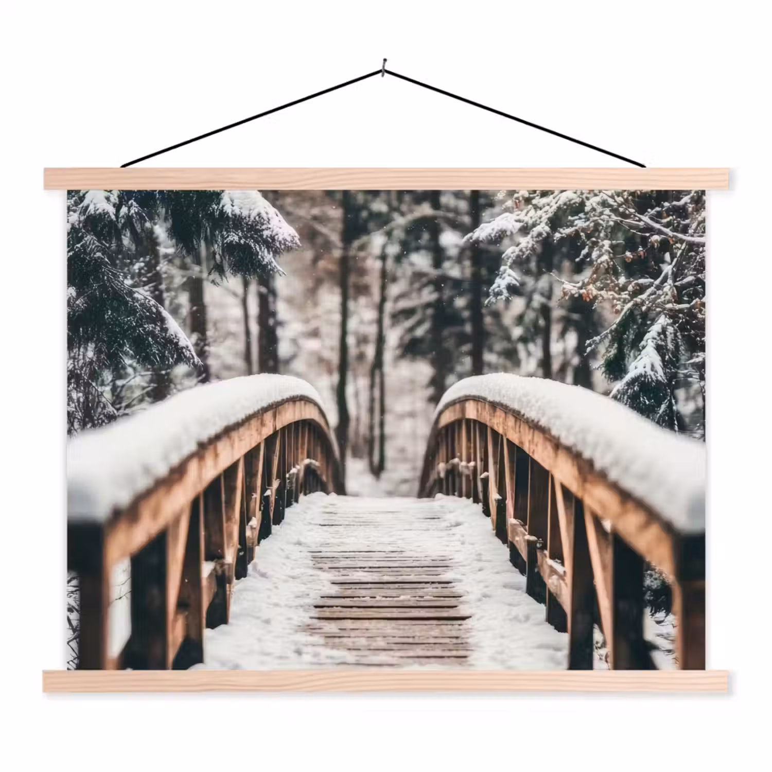 Brug - Winterlandschap - Bos - Natuur - Sneeuw textielposter latten blank klein -3d