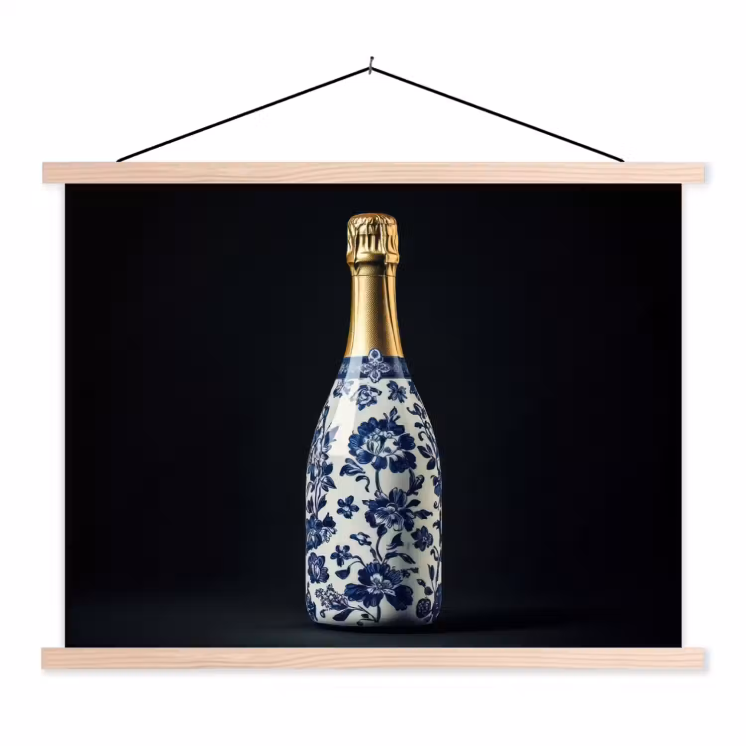 Champagne - Bloemen - Goud - Chique textielposter latten blank klein -3d