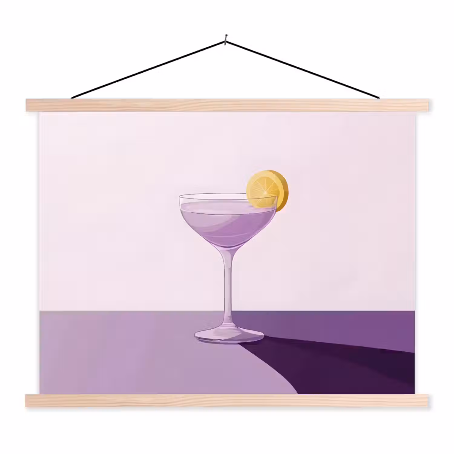 Cocktail - Paars - Minimalistisch - Citroen textielposter latten blank klein -3d