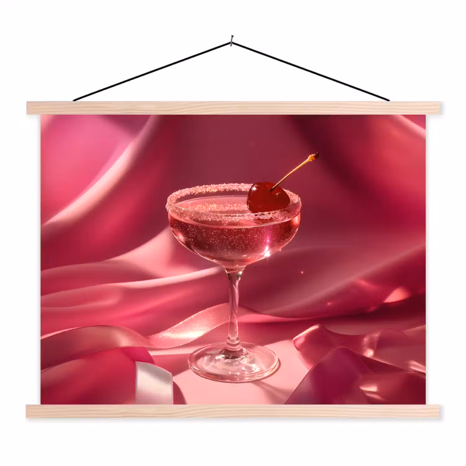 Cocktail - Pink - Luxe textielposter latten blank klein -3d