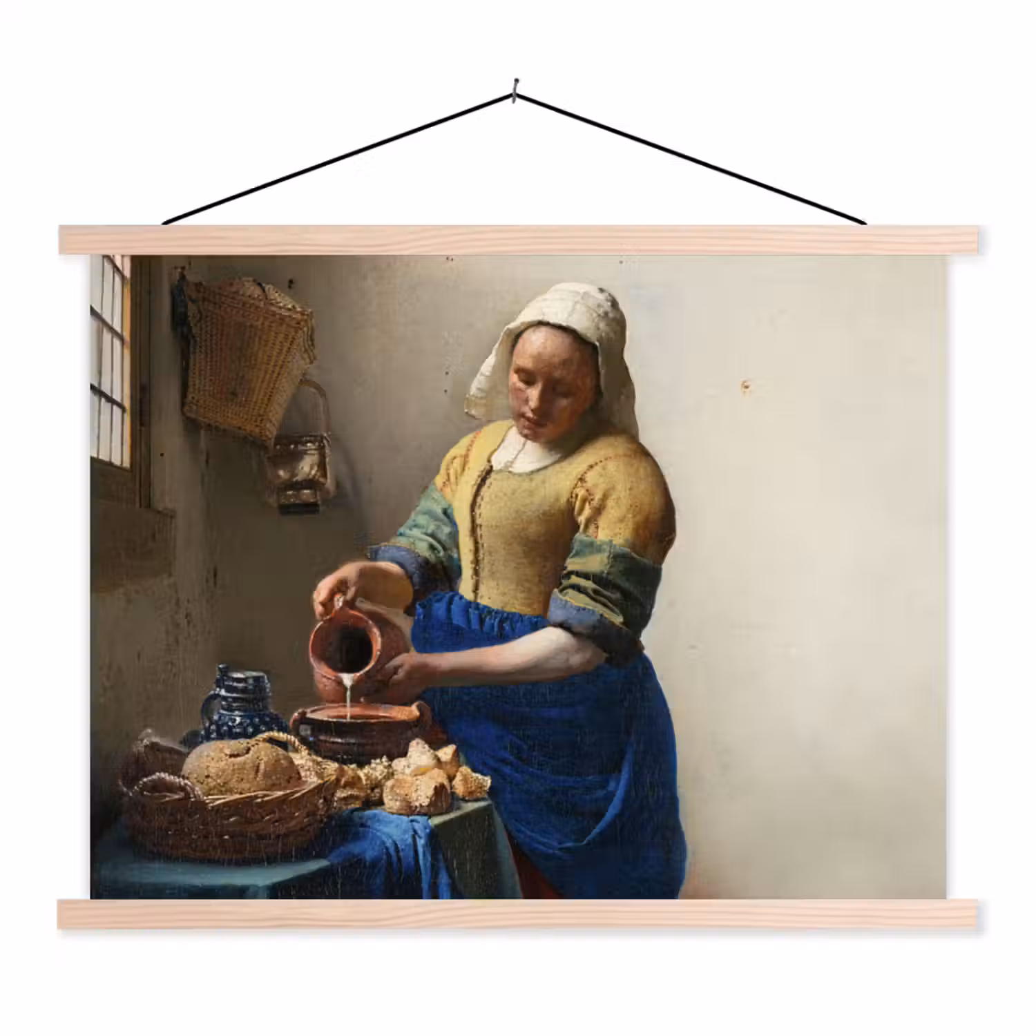 Het melkmeisje - Kunst - Oude meesters - Vermeer textielposter latten blank klein -3d