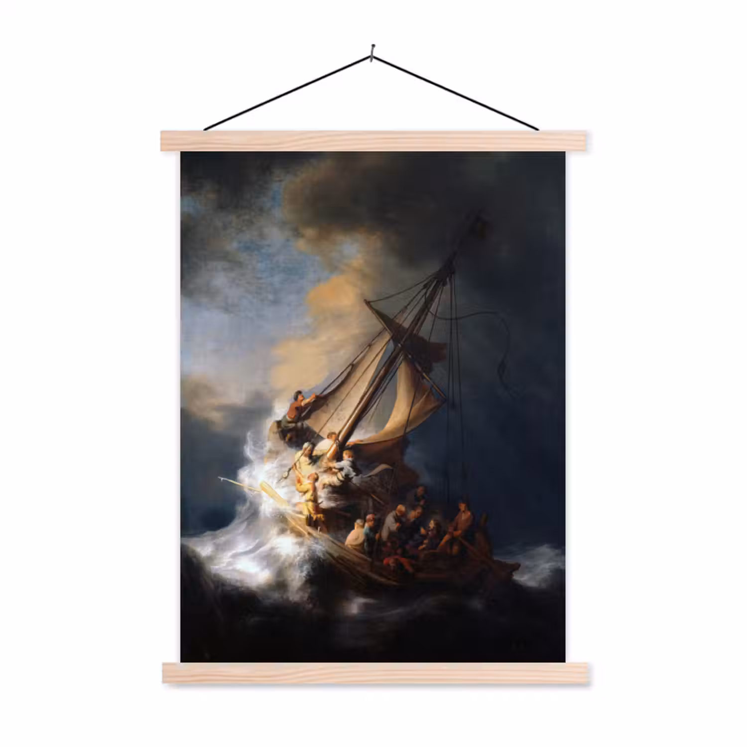 De storm op het meer van Galilea - Rembrandt van Rijn textielposter latten blank klein -3d