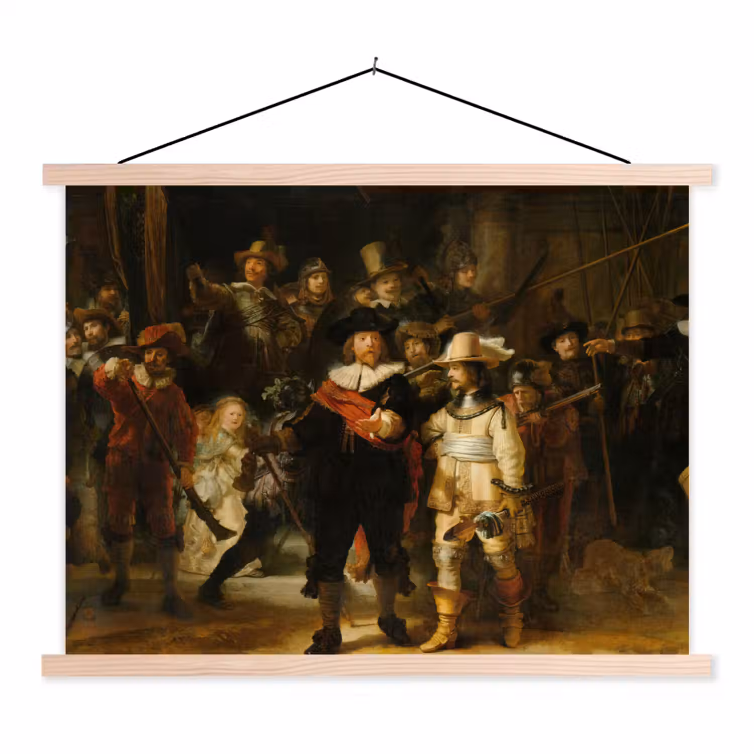 De Nachtwacht - Schilderij van Rembrandt van Rijn textielposter latten blank klein -3d