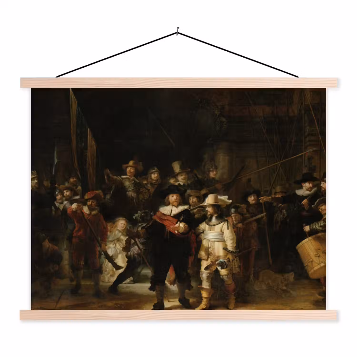 De nachtwacht - Kunst - Oude meesters - Rembrandt textielposter latten blank klein -3d