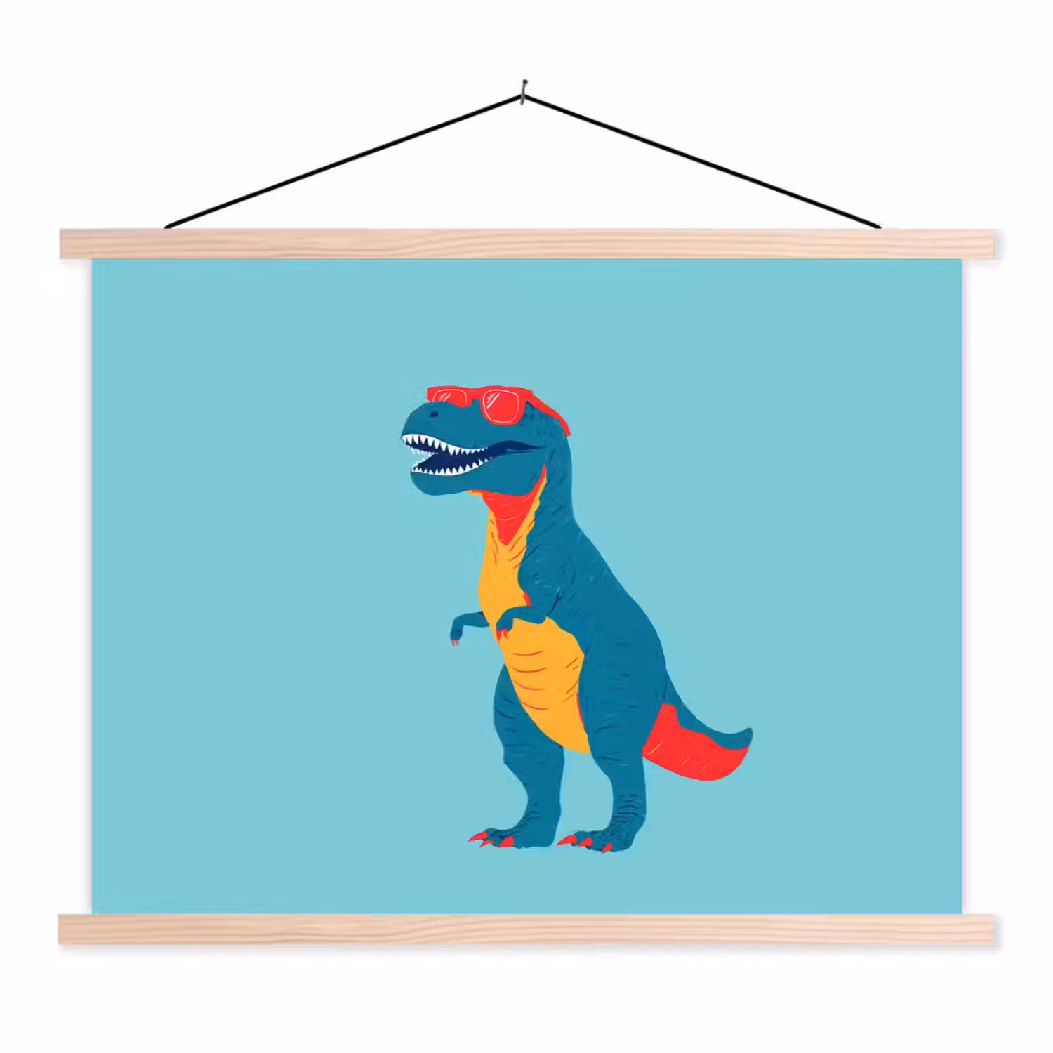 Dinosaurus - Blauw - Zonnebril textielposter latten blank klein -3d