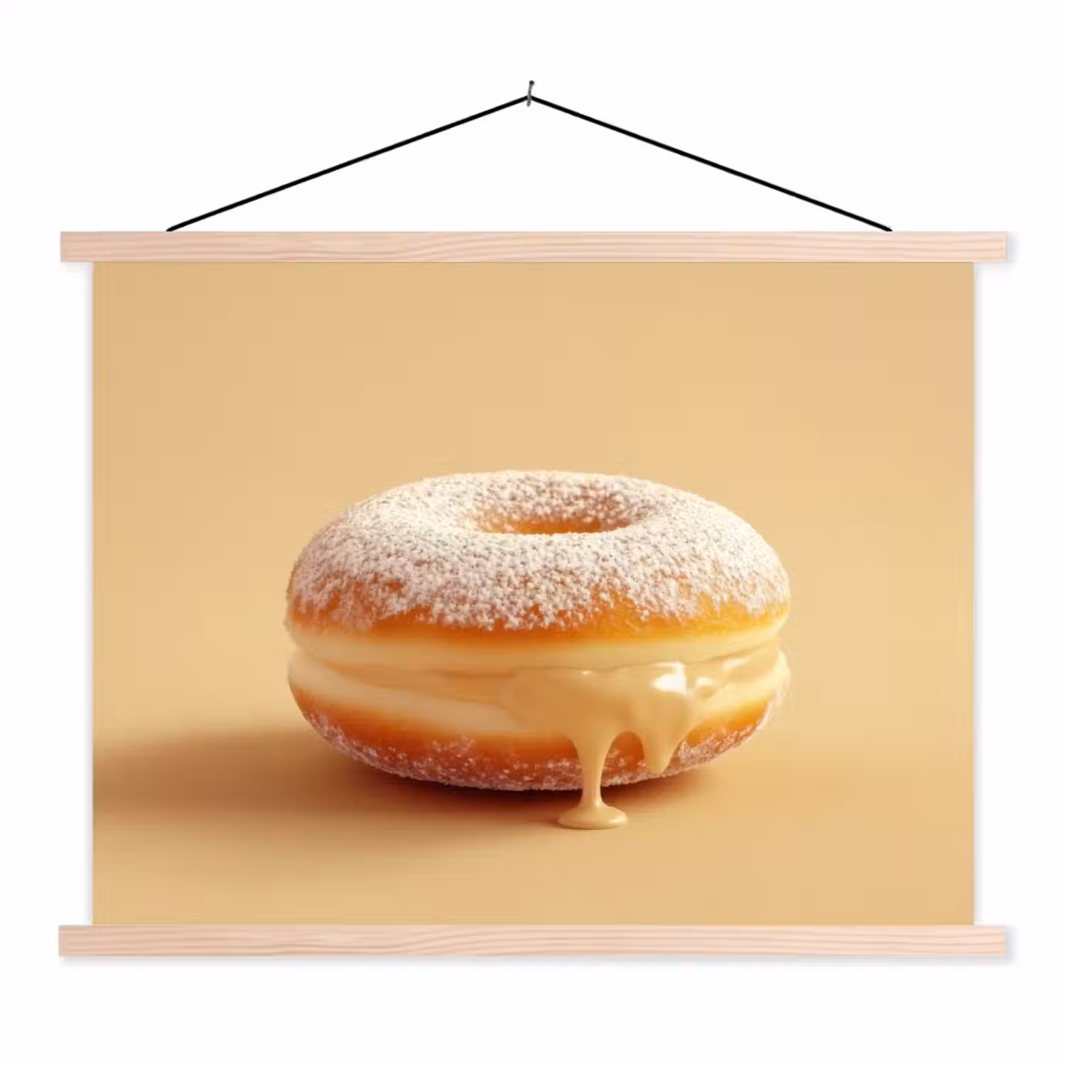 Donut - Romig - Poedersuiker - Beige textielposter latten blank klein -3d